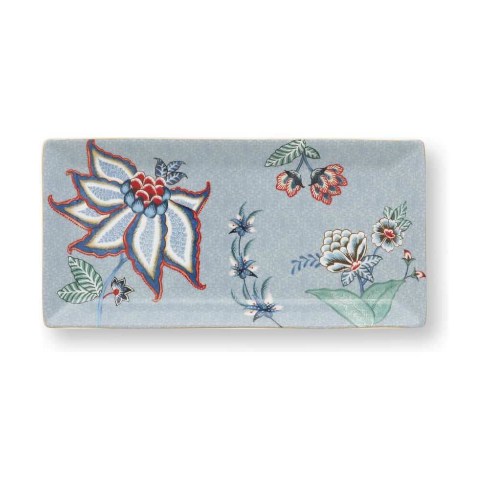 Square Oriental Flower Festival Sushisæt - 5 dele, blue flowers, large