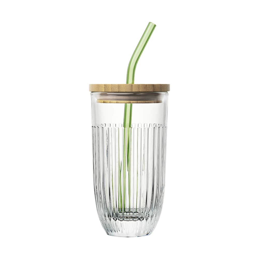 Smoothieglas m. Låg og Sugerør, klar, large