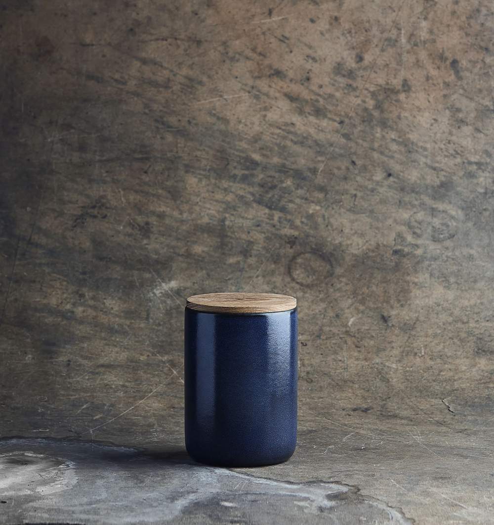 Krukke m. låg, midnight blue/teak, large
