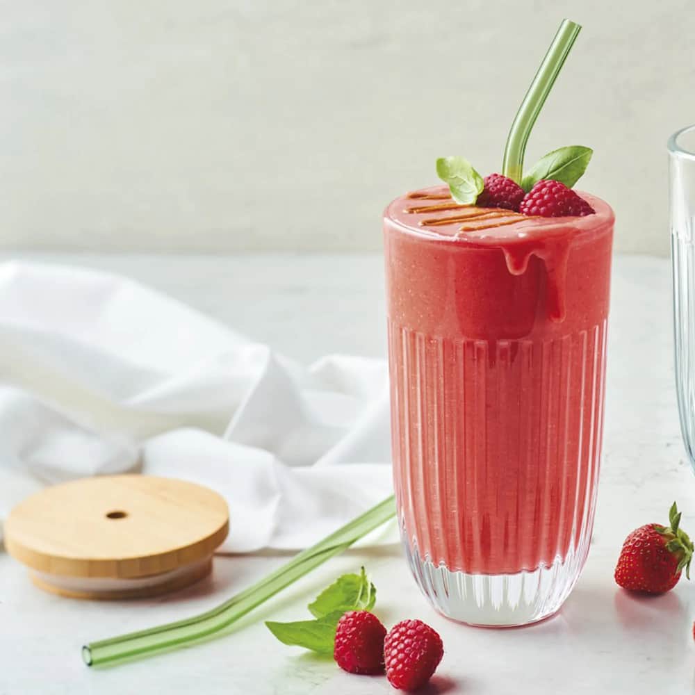 Smoothieglas m. Låg og Sugerør, klar, large