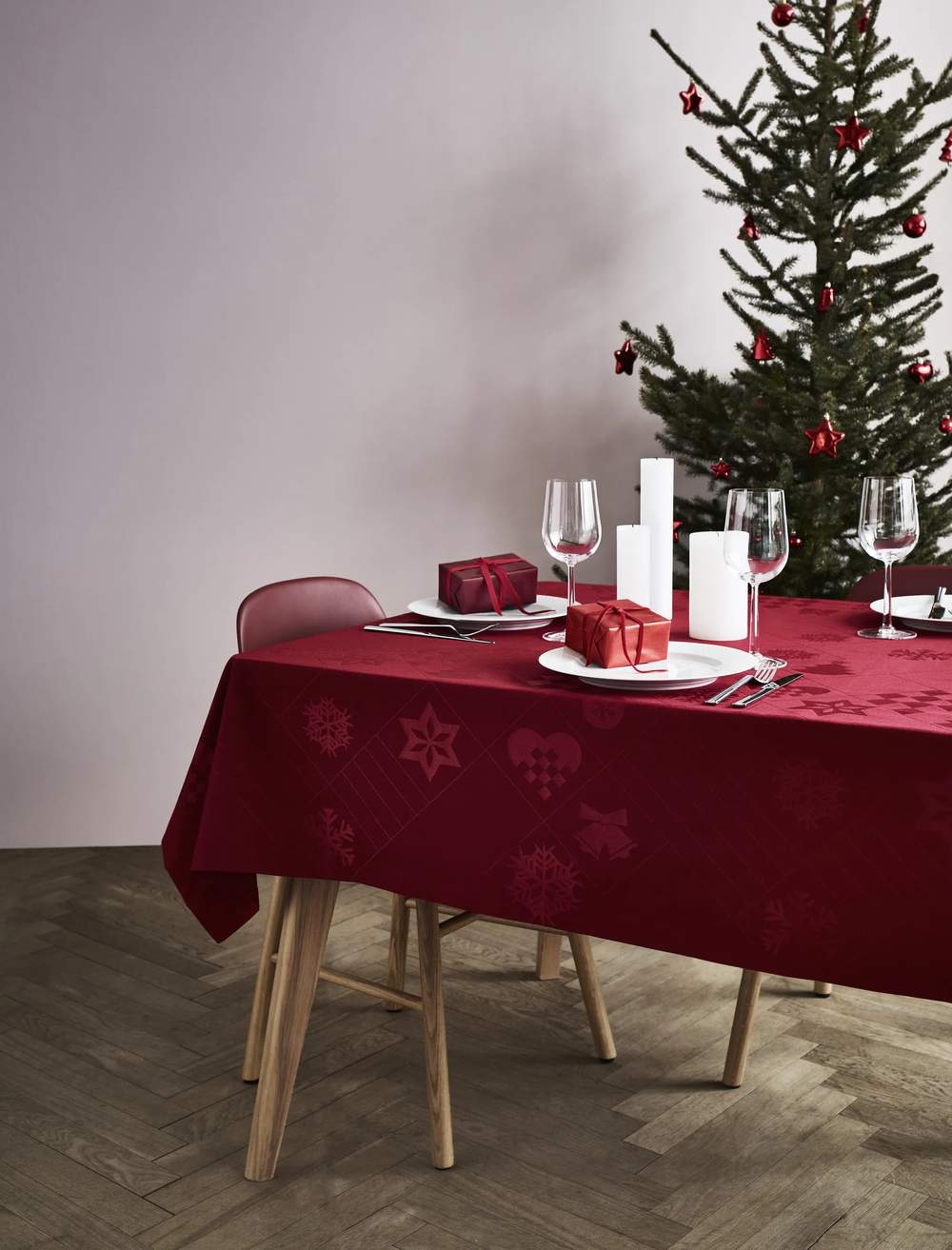 Natale Damaskdug, rød, large