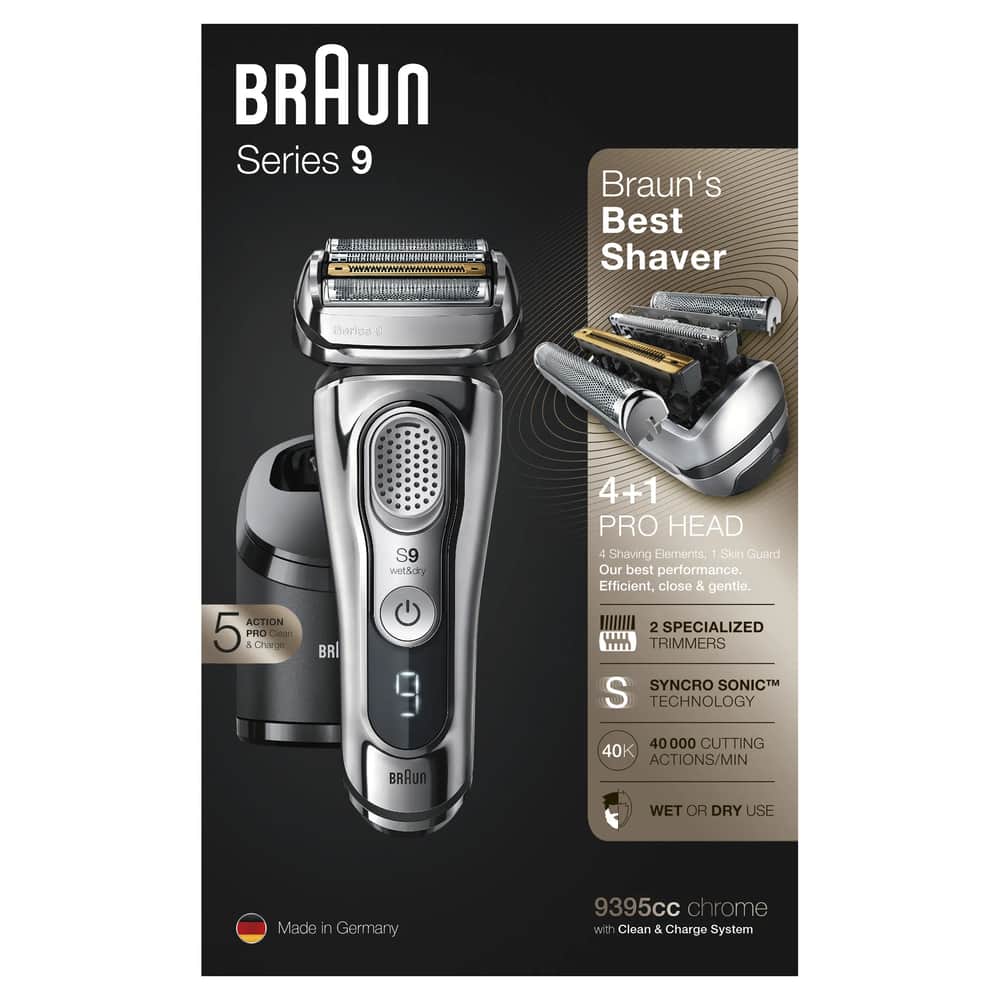 Braun - Series 9 Barbermaskine m. rensestation 9395cc Brugstid: 60 min. - Med 5 skæreelementer - Inkl. tilbehør | Imerco