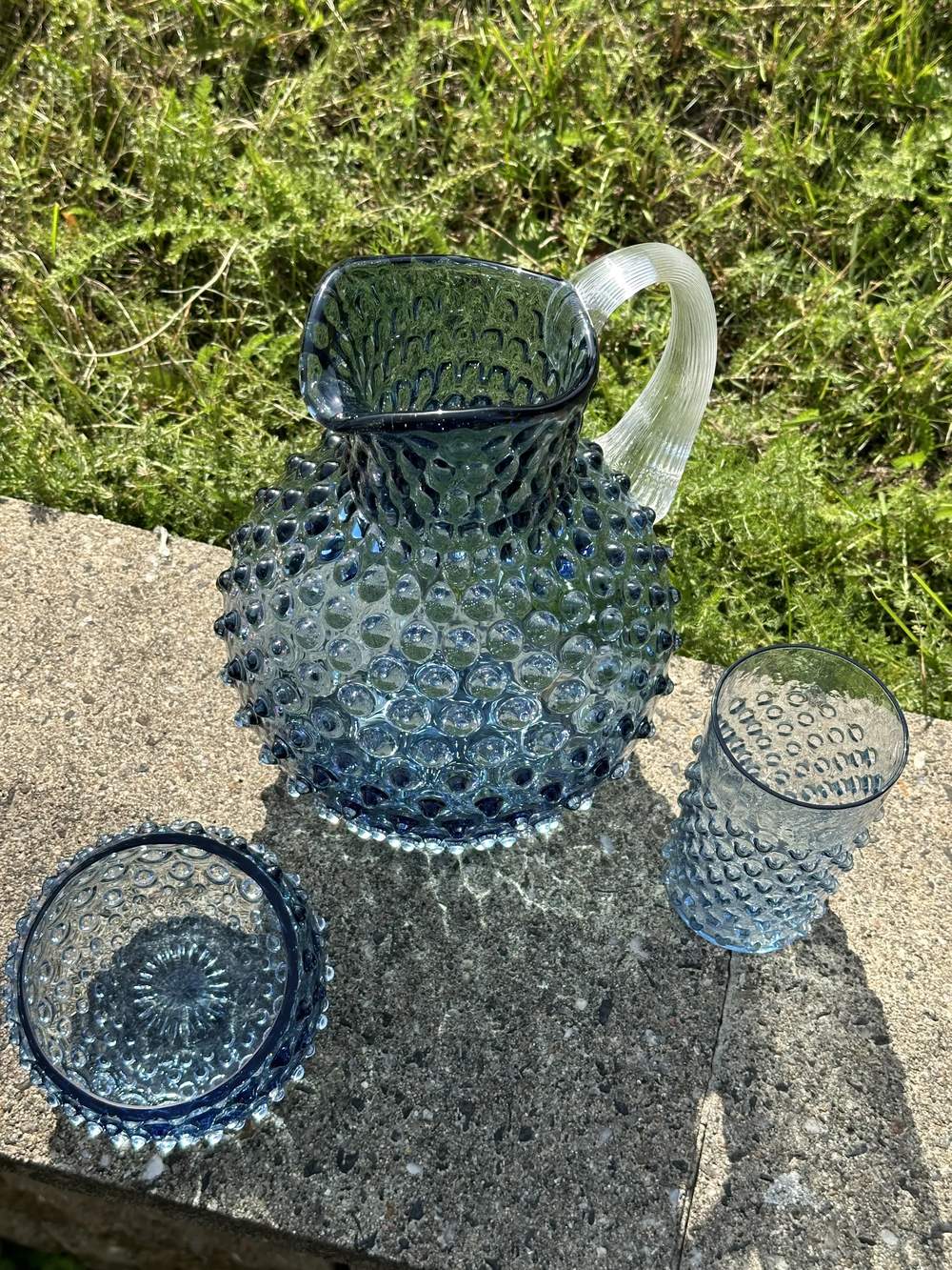 Hobnail Vandglas, blue smoke, large