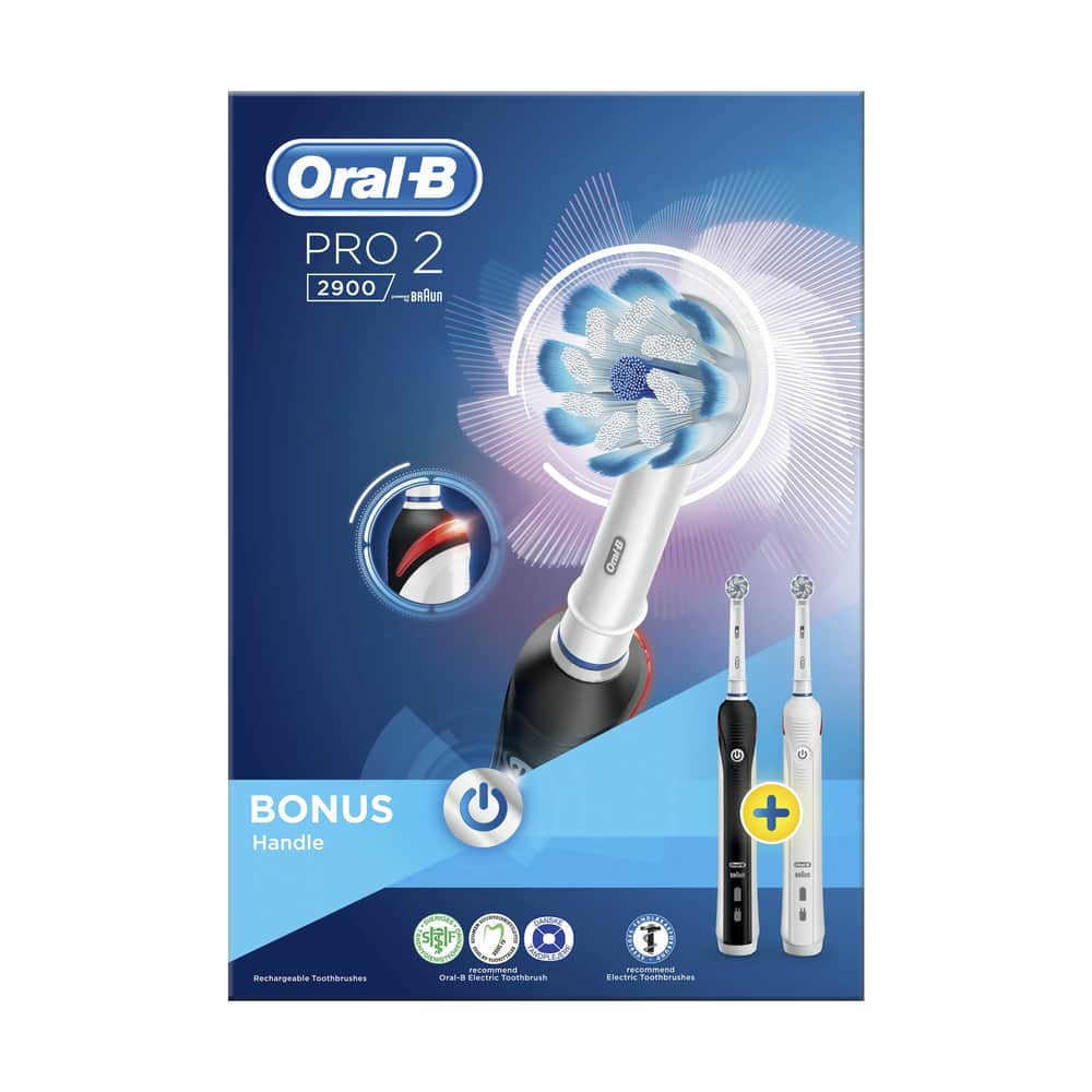 Oral-B - Pro 2 2900 Elektrisk Tandbørste - 2 - Brugstid: 56 minutter - 2 - Timer og trykkontrol | Imerco