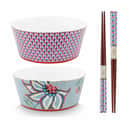 PIP Studio Bestiksæt Bowls chops Oriental Flower Festival Skål m. spisepinde i Blue, 1