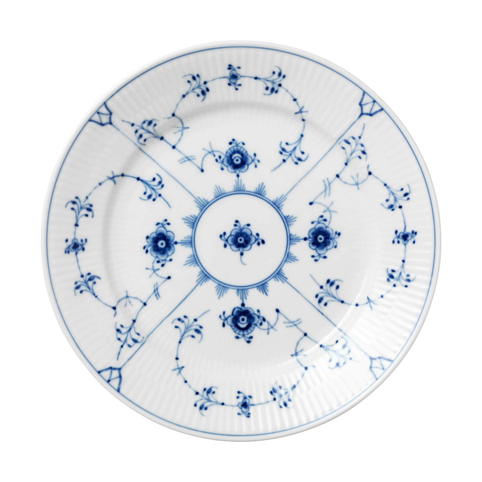 Royal - Riflet Frokosttallerken - Ø 22 cm - Porcelæn - Koboltblå/hvid | Imerco