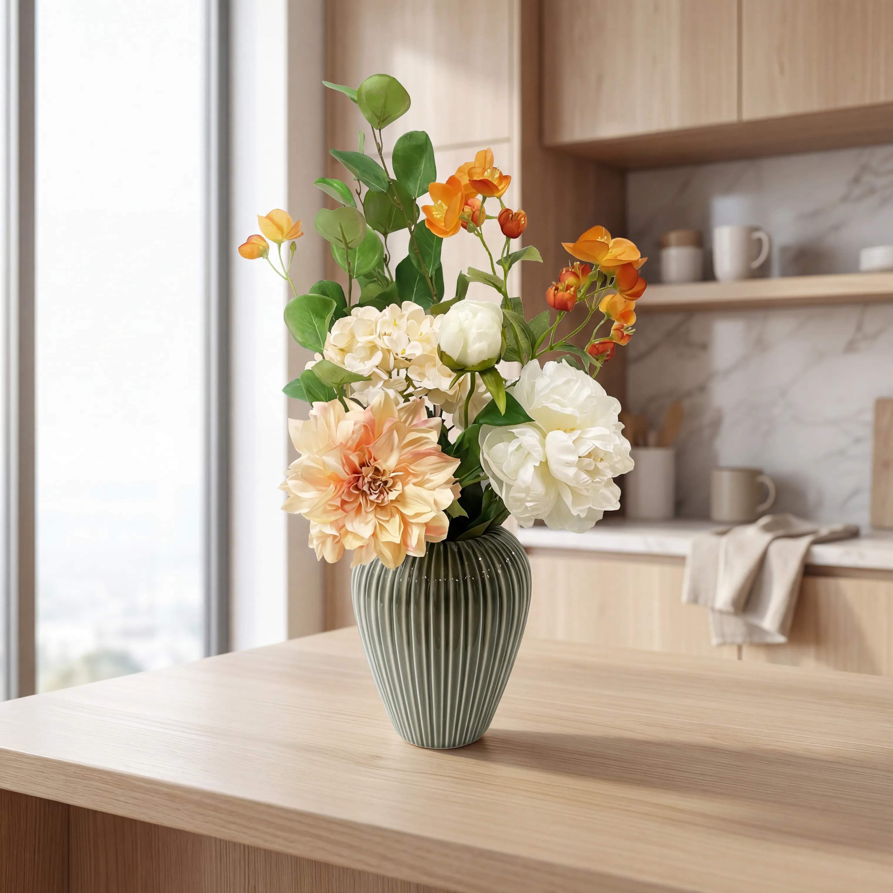 everbloom Kunstige blomster Kunstig Blomsterbuket i Orange/Hvid, 3