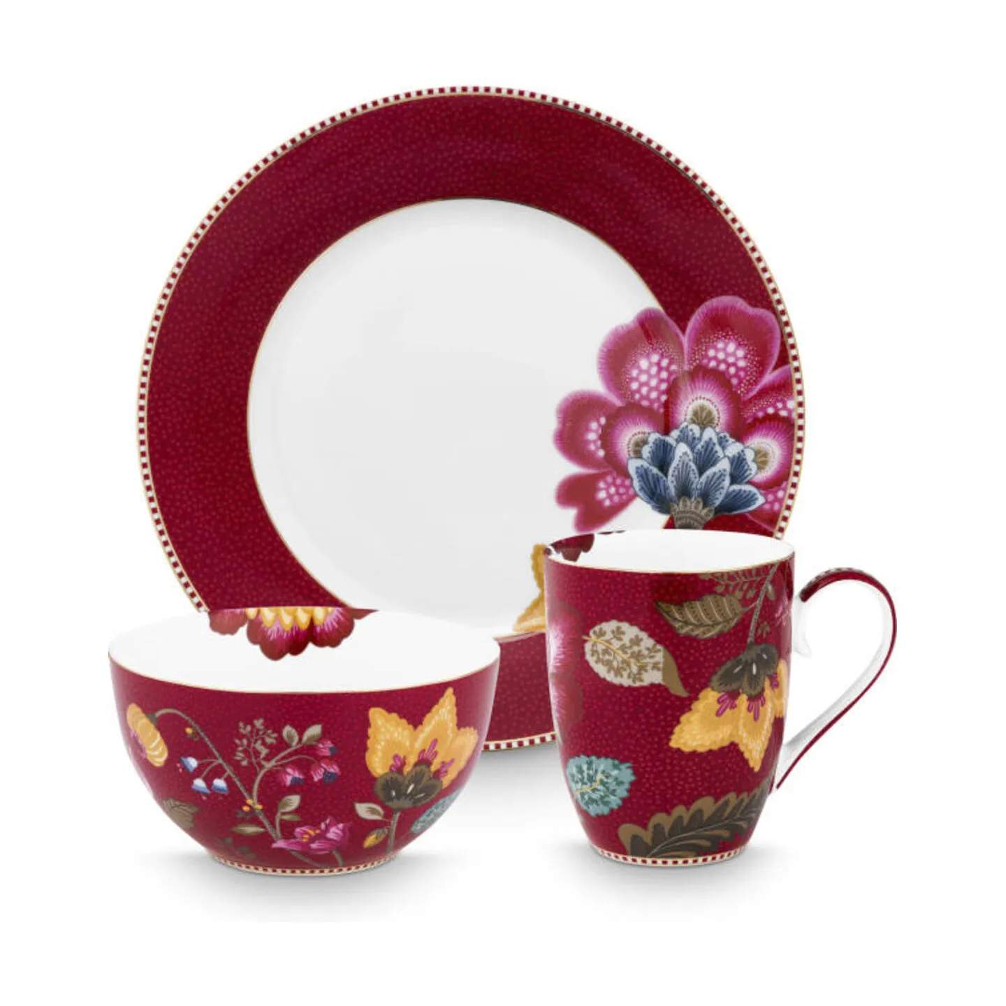 PIP Studio Frokosttallerkener Blooming Tales Morgenmadssæt - 3 dele i Rød, 1