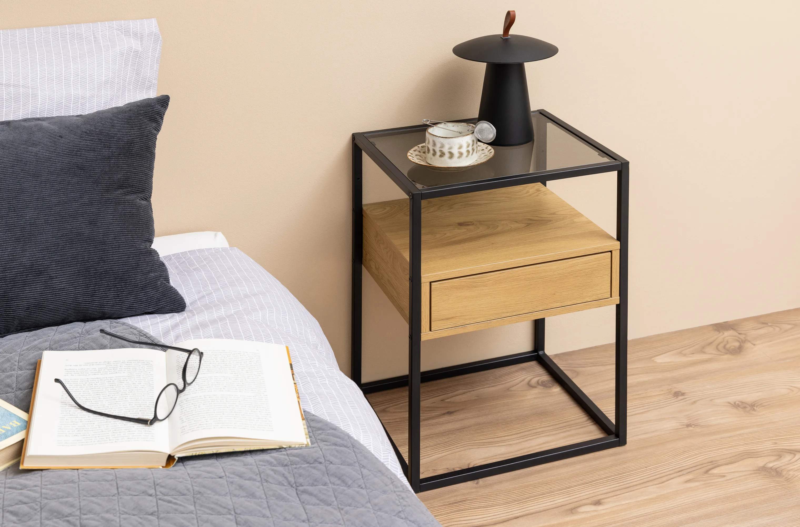 CASA Living Sengeborde Randolf Natbord i Sort/natur, 2