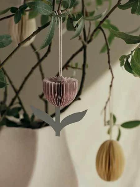Broste Copenhagen Påskeæg og ophæng Tulip Papir Ornament i Gul, 3