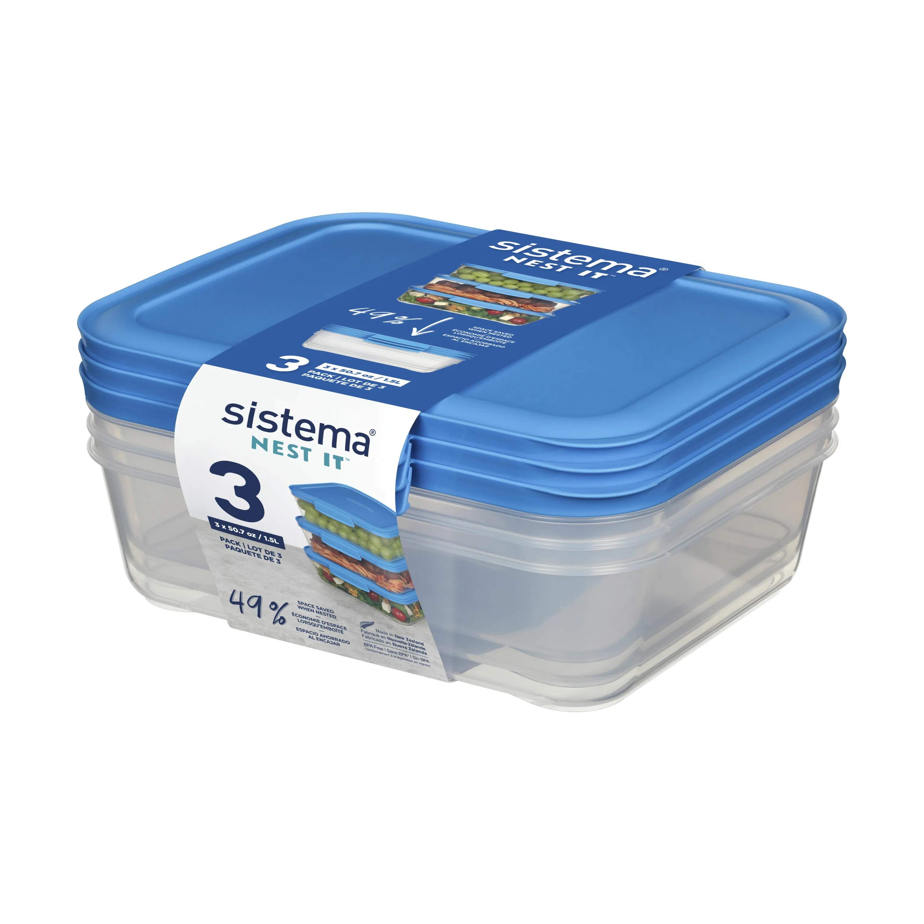Sistema Opbevaringsbokse Nest It Meal Prep Opbevaringsboks - 3 stk. i Marine blue, 1.5 L, 2