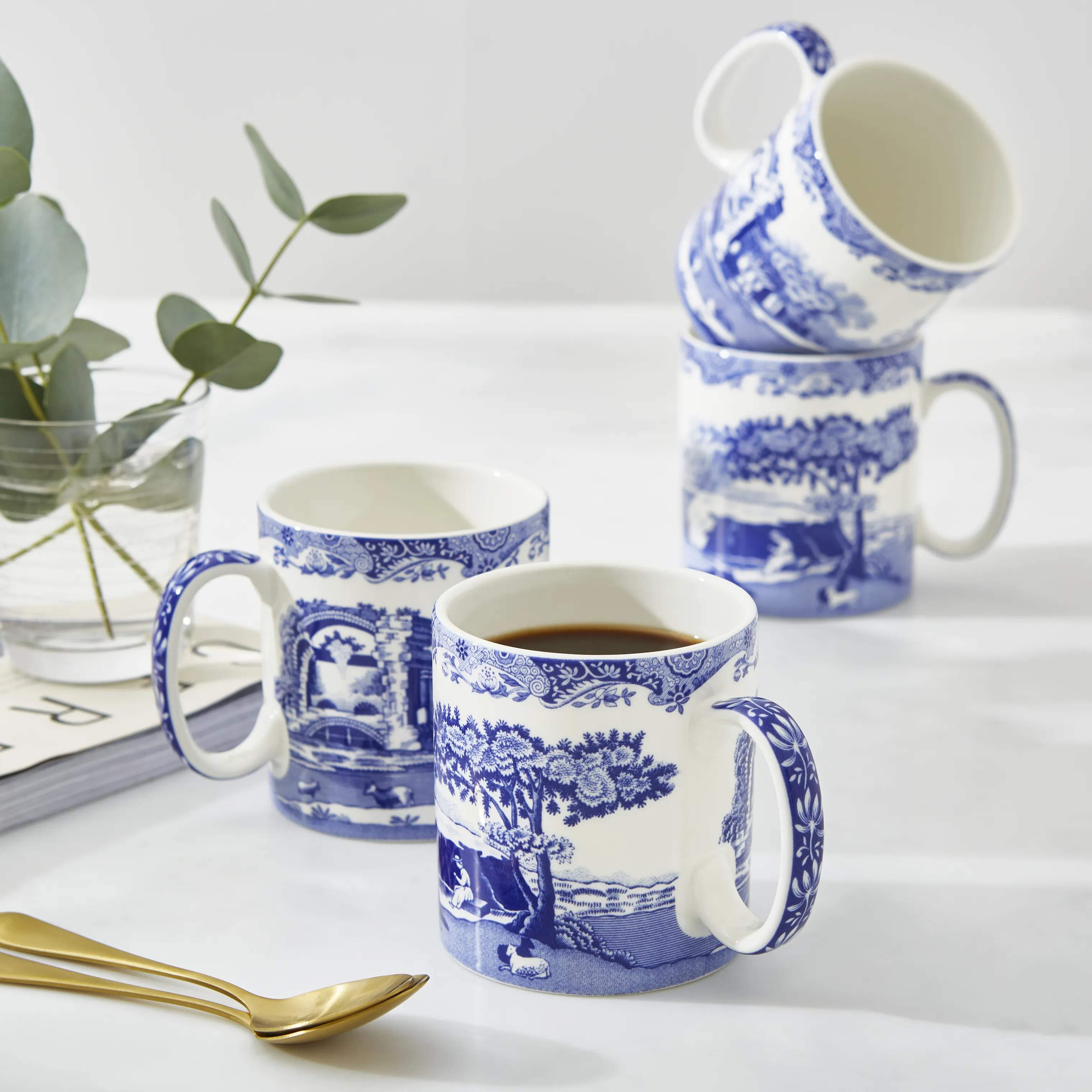 Spode Krus og kopper med hank Blue Italian Blue Italien Krus - 4 stk. i blå/hvid, 2