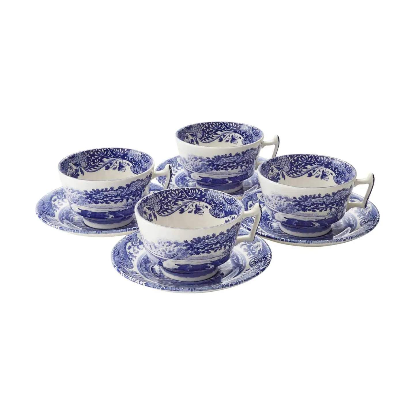 Spode Krus og kopper med hank Blue Italian Blue Italien Tekop m. underkop - 4 stk. i Blå/hvid, 1