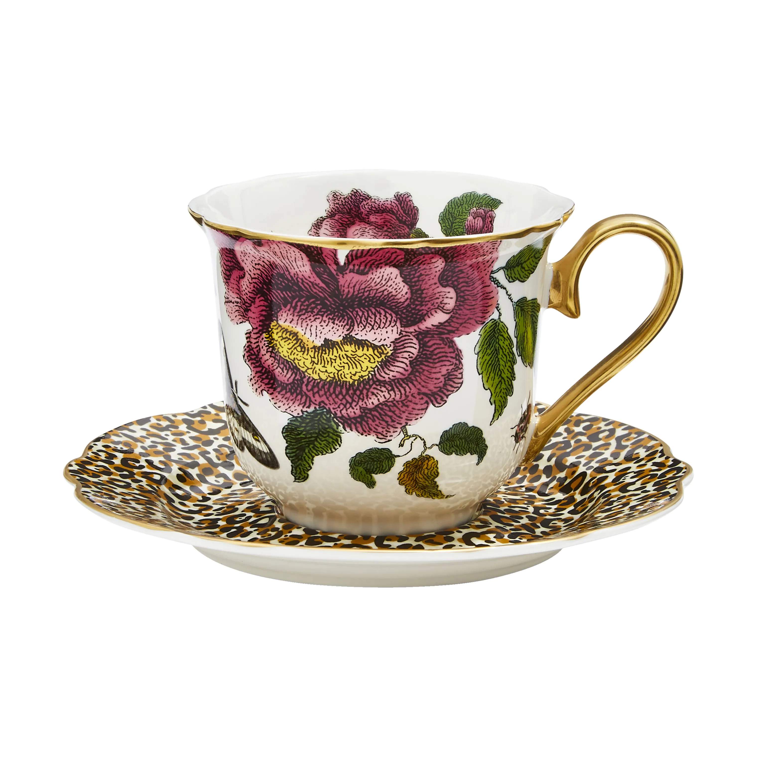 Spode Krus og kopper med hank Creatures Of Curiosity Tekop m. underkop i Leopard/guld, 1