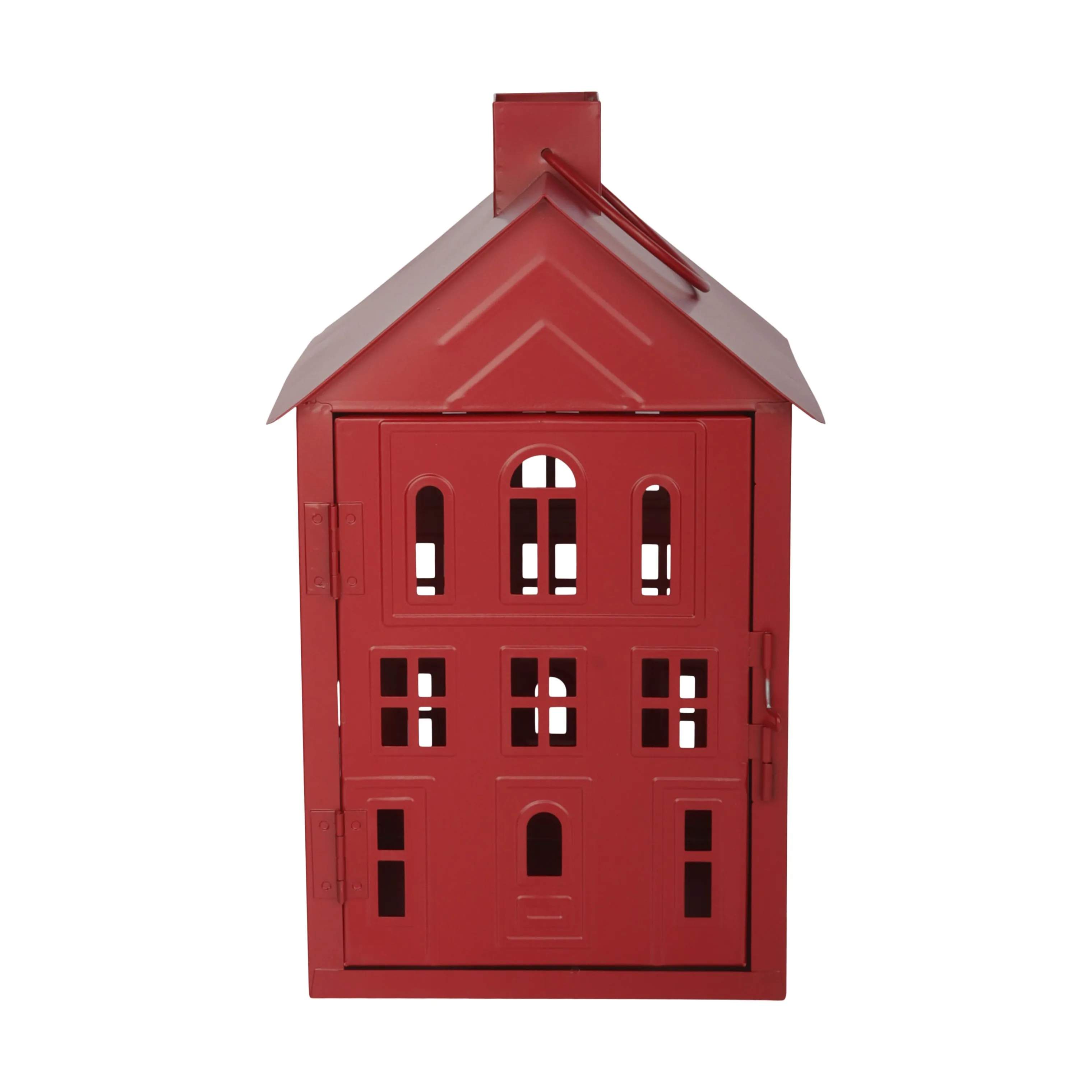 Casa Christmas Bloklysestage Lanterne i Rød, 33,8 cm, 1
