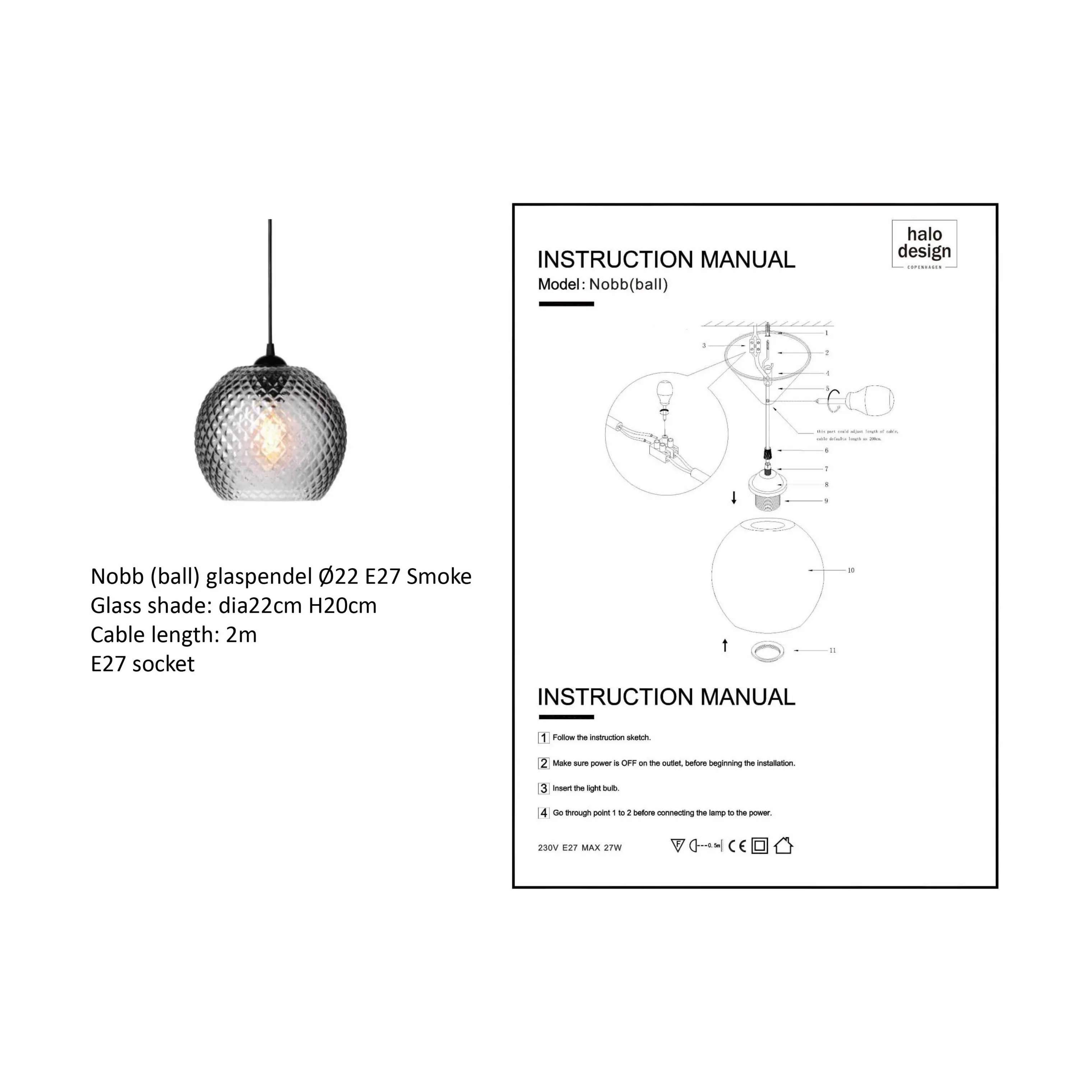 Halo Design Pendler Nobb Pendel i smoke, 22 cm, 4