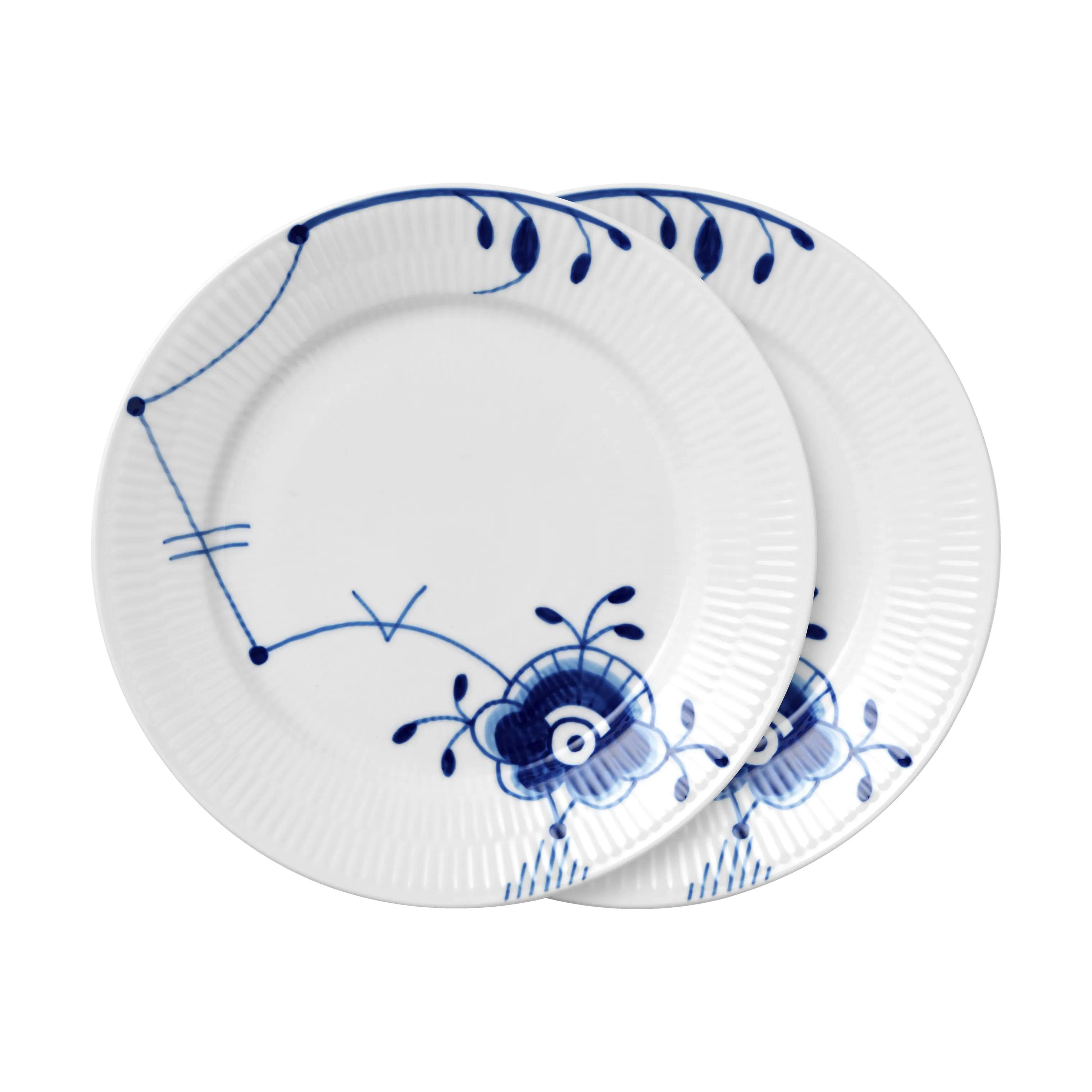 Royal Copenhagen Frokosttallerkener Blå Mega Riflet Frokosttallerken #6 - 2 stk. i Hvid/blå, 1