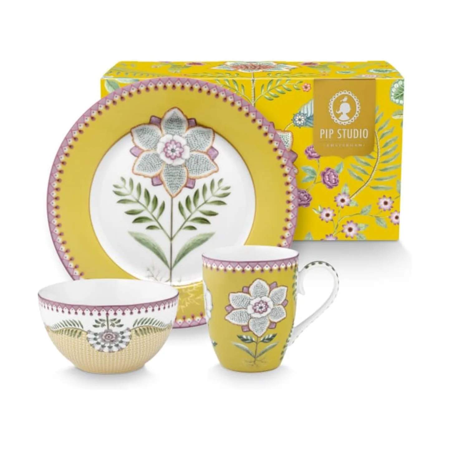 PIP Studio Frokosttallerkener Lily & Lotus Morgenmadssæt - 3 dele i Yellow, 1