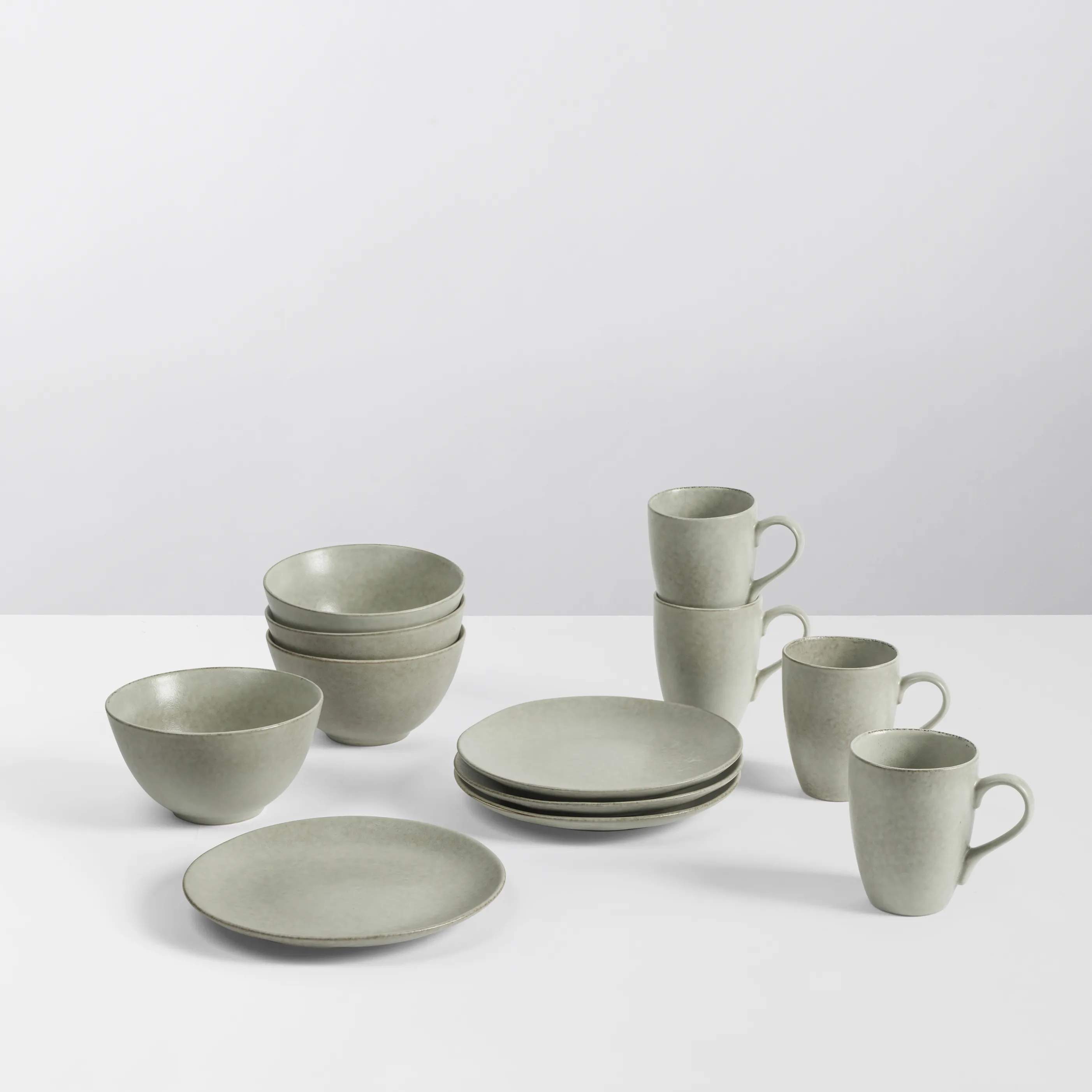 Broste Copenhagen Frokosttallerkener Nordic Marsh Morgenmadssæt - 12 dele i Light Dusty Green, 2