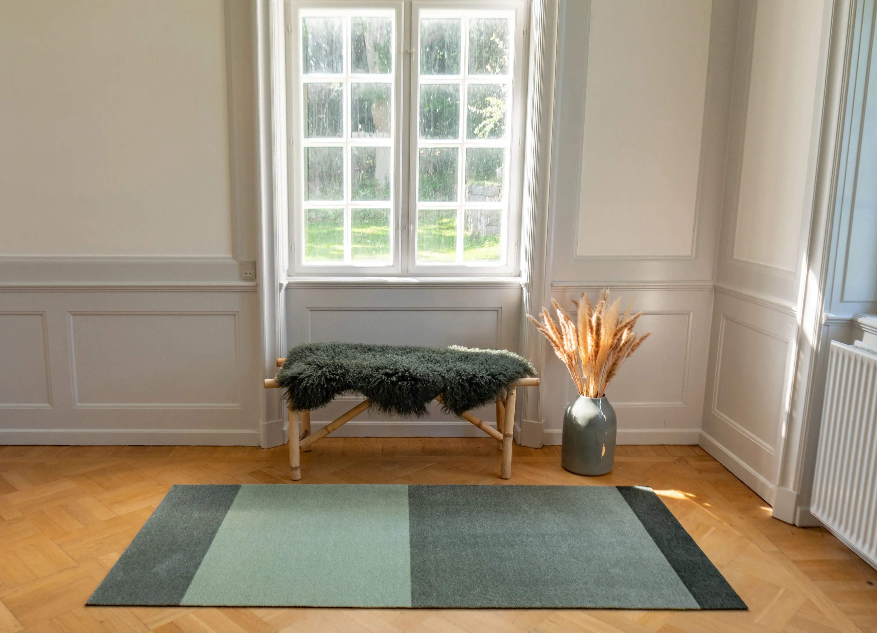 Tica Copenhagen Gulvtæpper Stripes Horisontal Gulvtæppe i Lysgrøn/støvetgrøn/mørkegrøn, B90 x L200 cm, 3