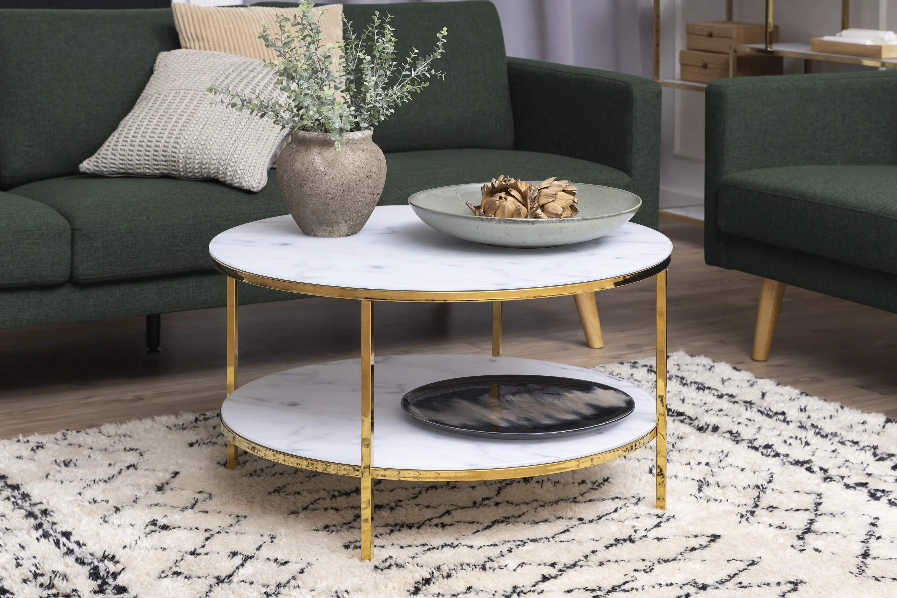 CASA Living Sofaborde Alisma Sofabord i Hvid/gylden krom, 2
