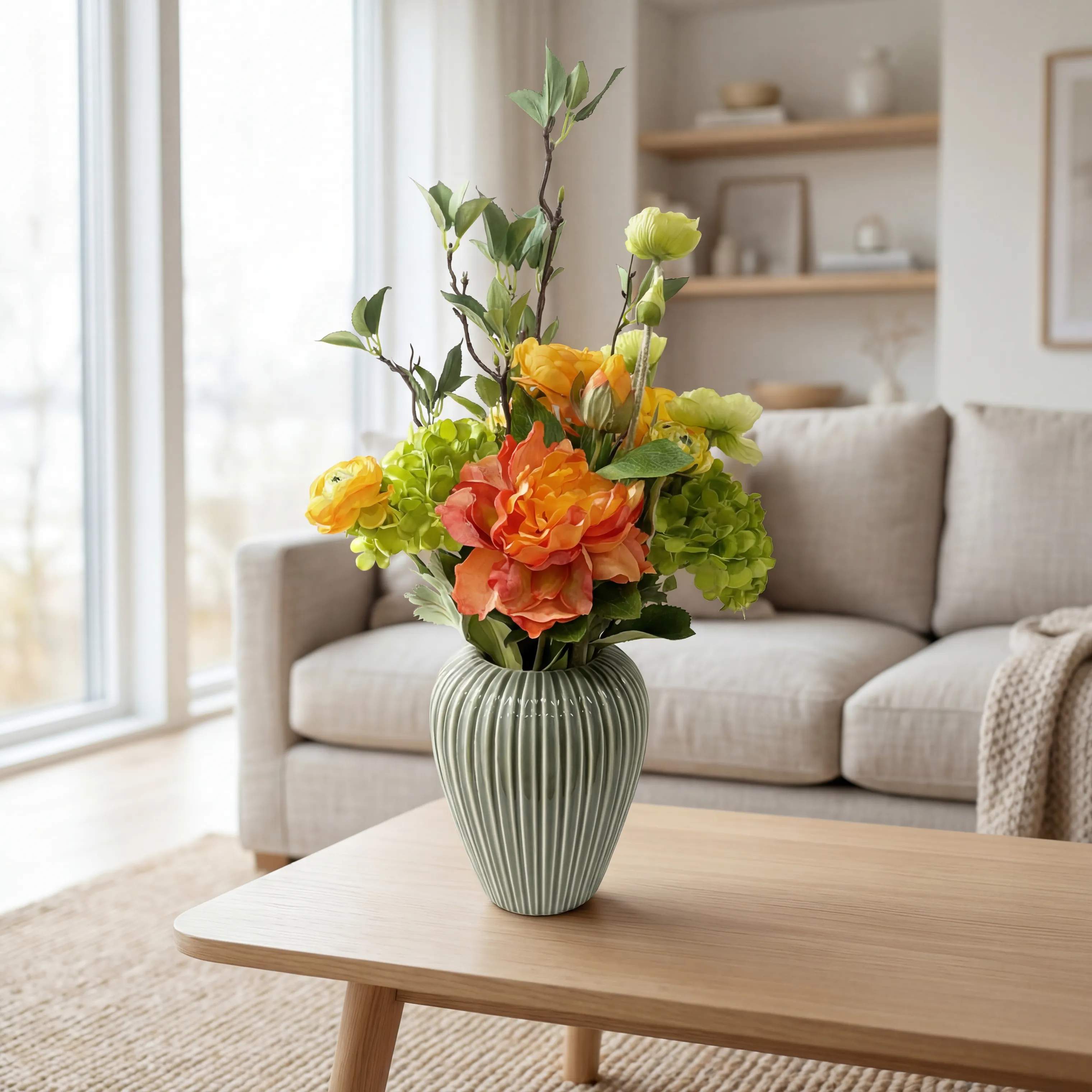 everbloom Kunstige blomster Kunstig Blomsterbuket i Grøn/Orange, 3