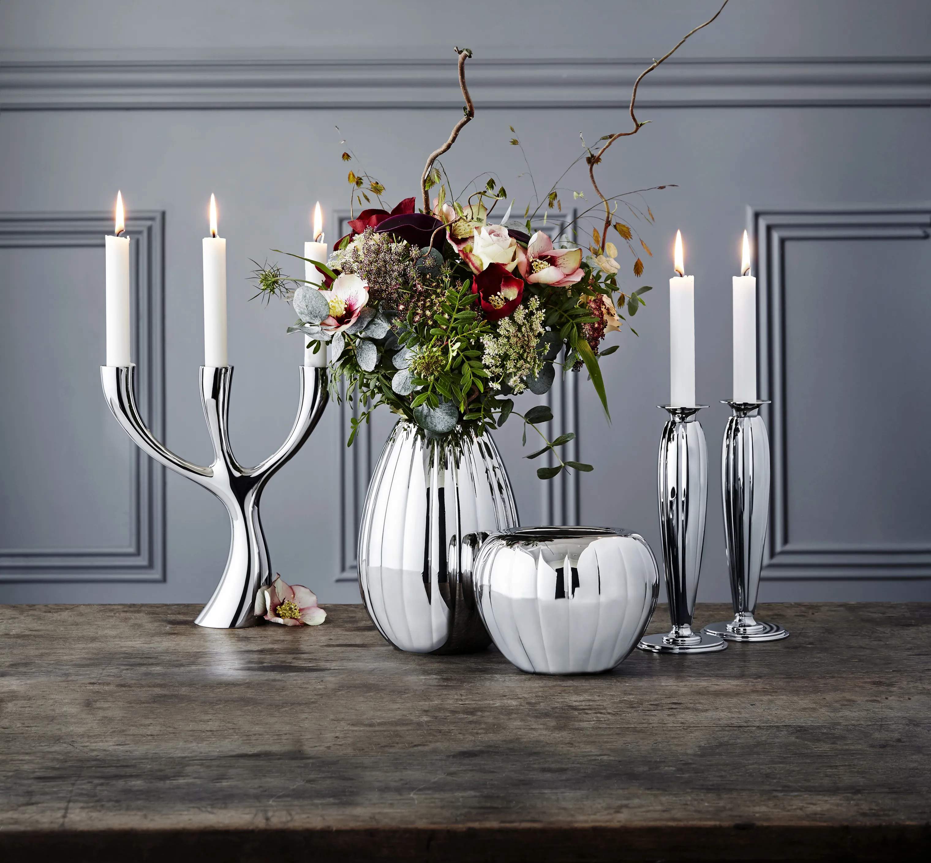 Georg Jensen Kronelysestage Bernadotte Lysestagesæt - 2 dele i Blank/Stål, 23,6 cm, 2