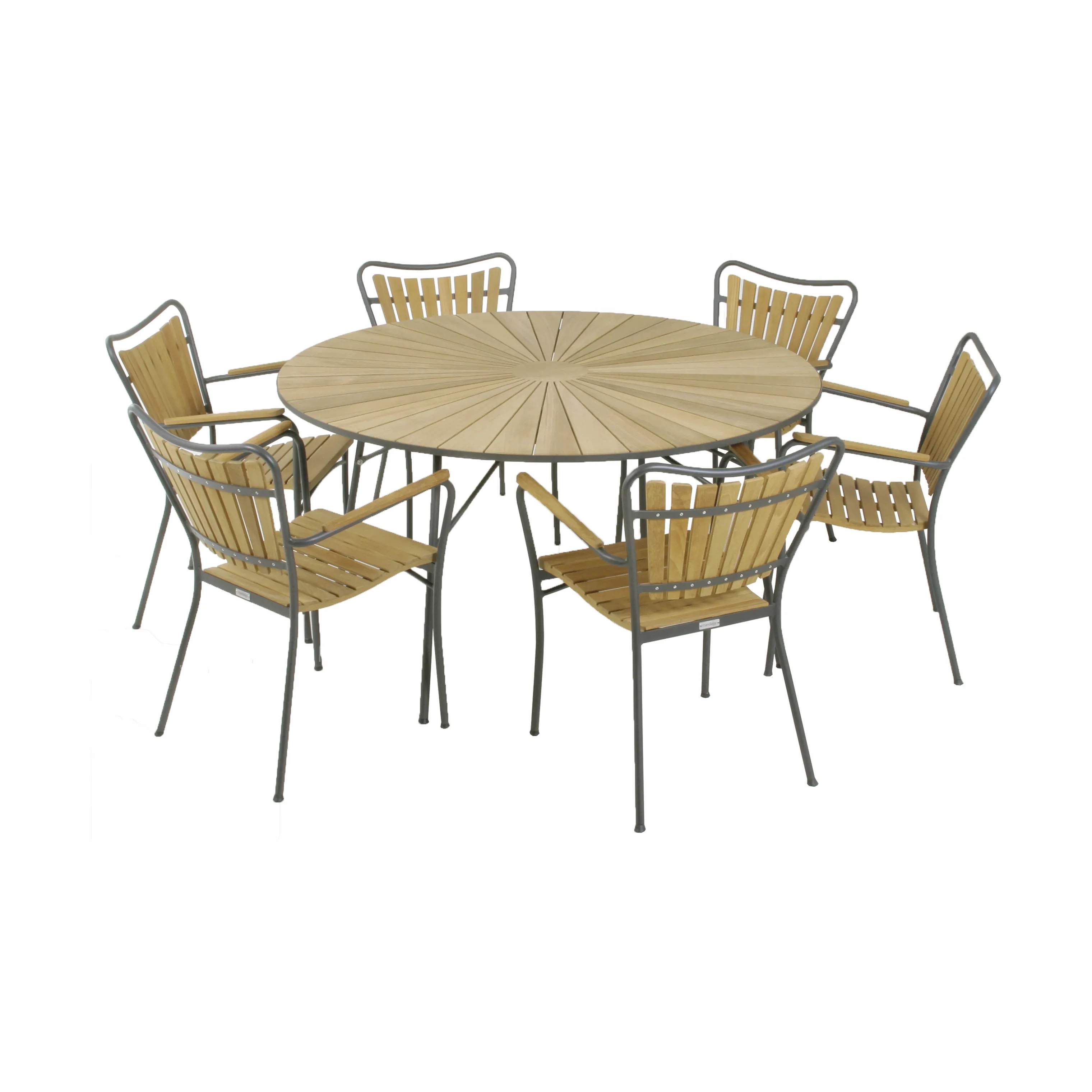Marguerit Havemøbelsæt - 1 bord og 6 stole, antracit/teak, large