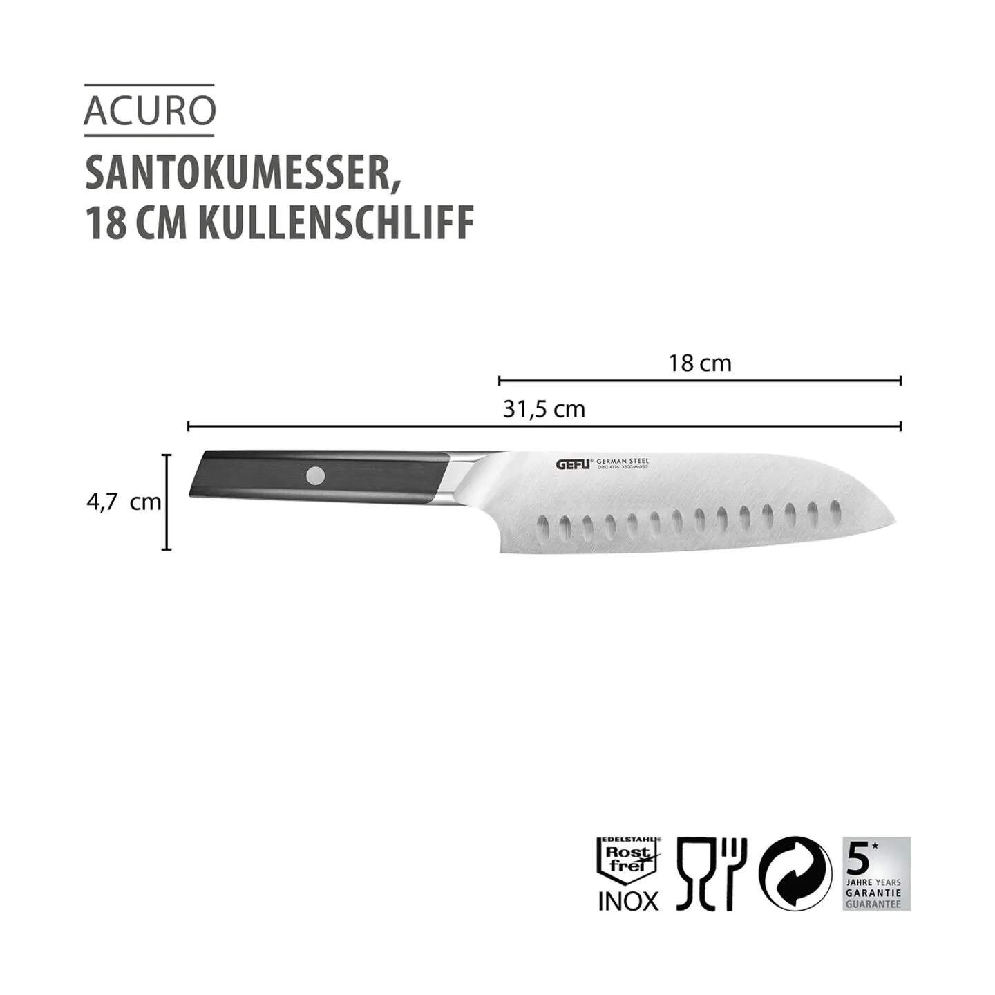 Gefu Santokuknive Acuro Santokukniv i Sort/Sølv, 2