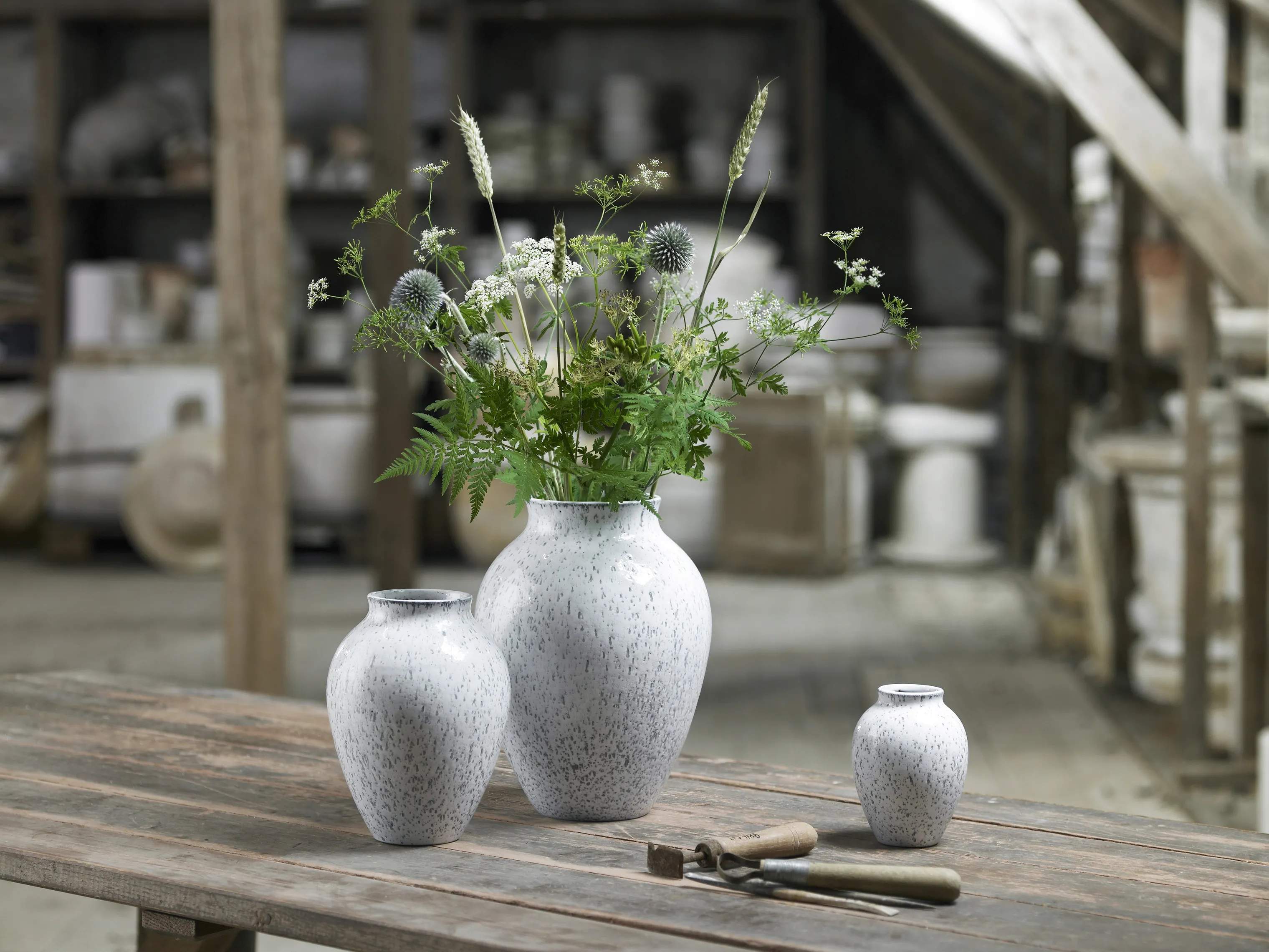 Knabstrup Keramik Vaser Vase i Hvid/grå, 12,5 cm, 2