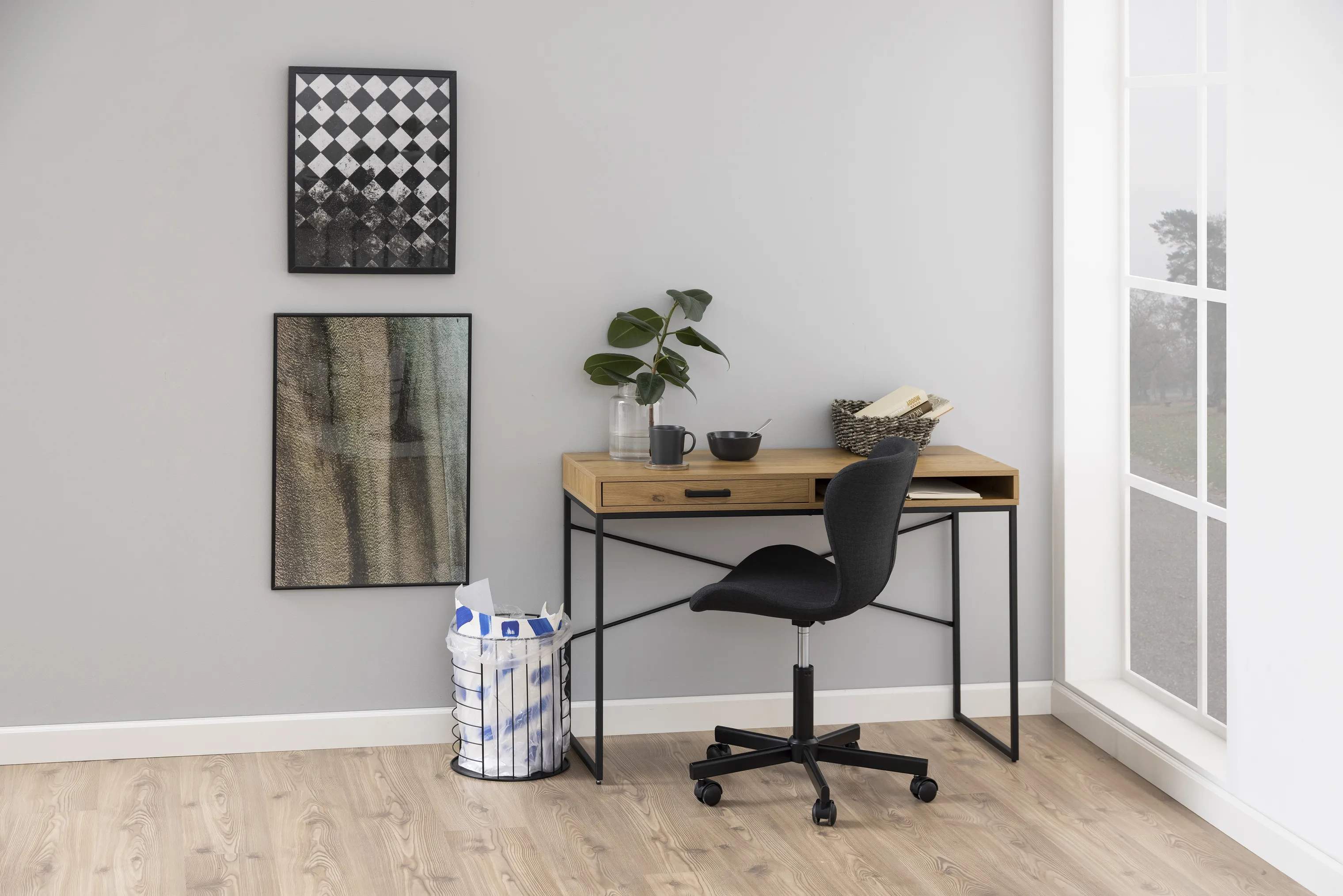 CASA Living Skriveborde Seaford Skrivebord i vild eg/mat sort, 3