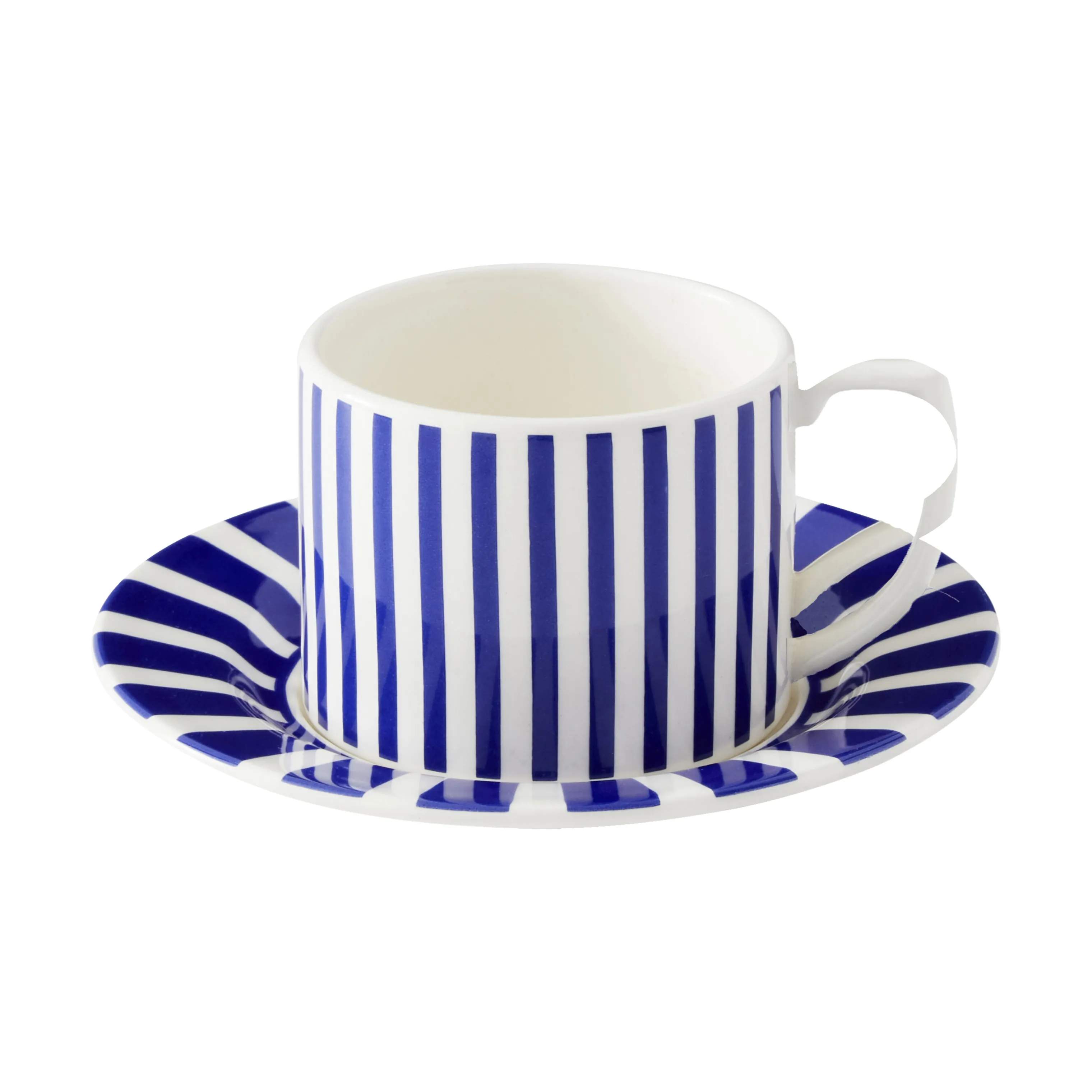 Spode Krus og kopper med hank Steccato Tekop m. underkop i blå/hvid, 1