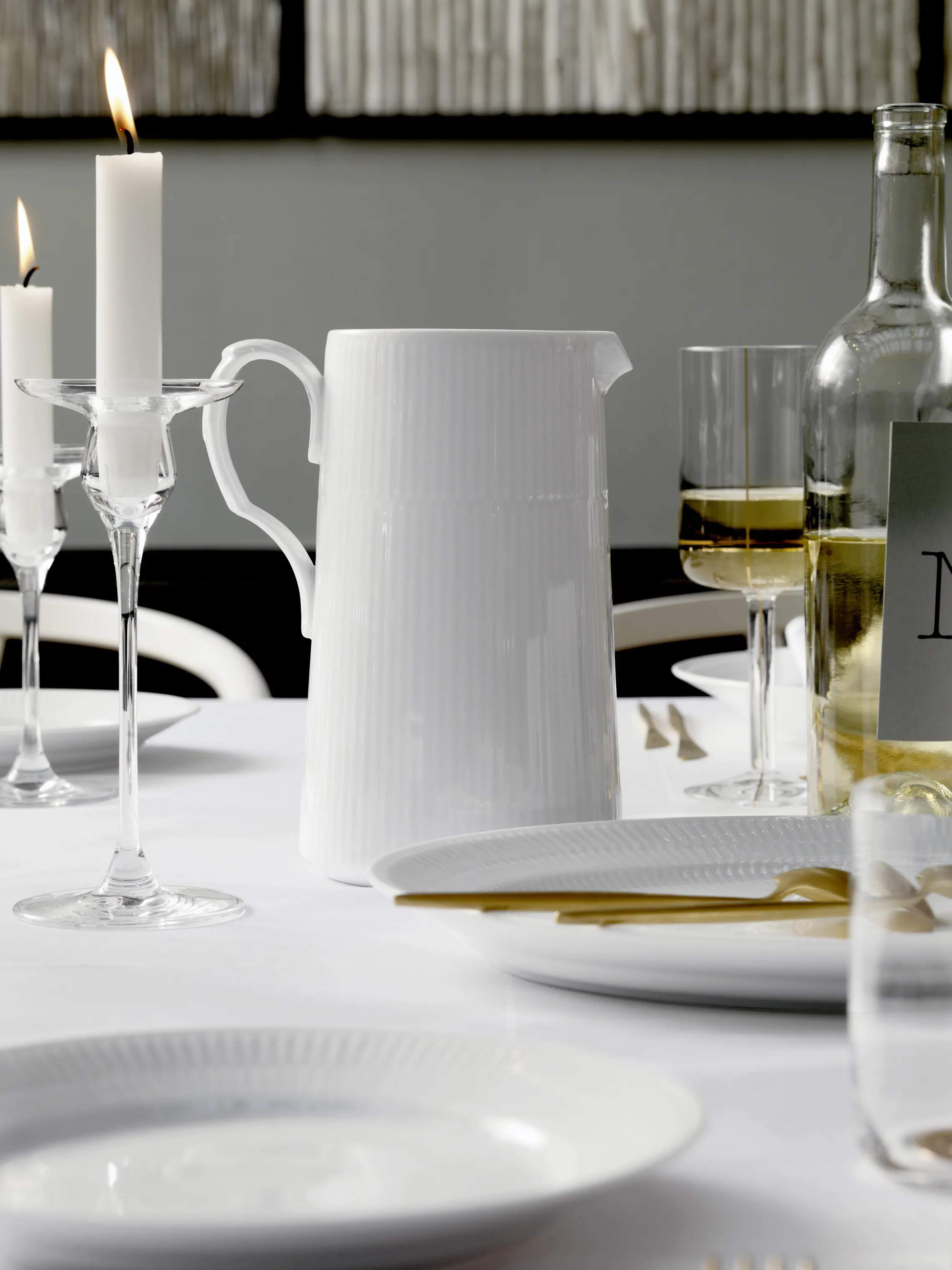 Royal Copenhagen Serveringskander Hvid Riflet Kande i Hvid, 1.6 L, 3