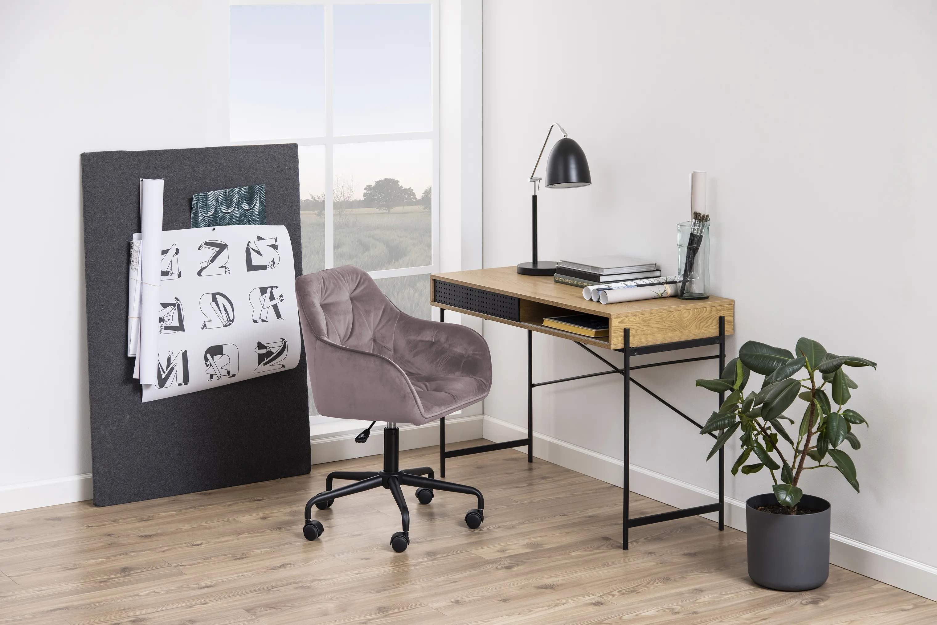 CASA Living Skrivebordsstole Brooke Skrivebordsstol i Dusty rose/sort, 2