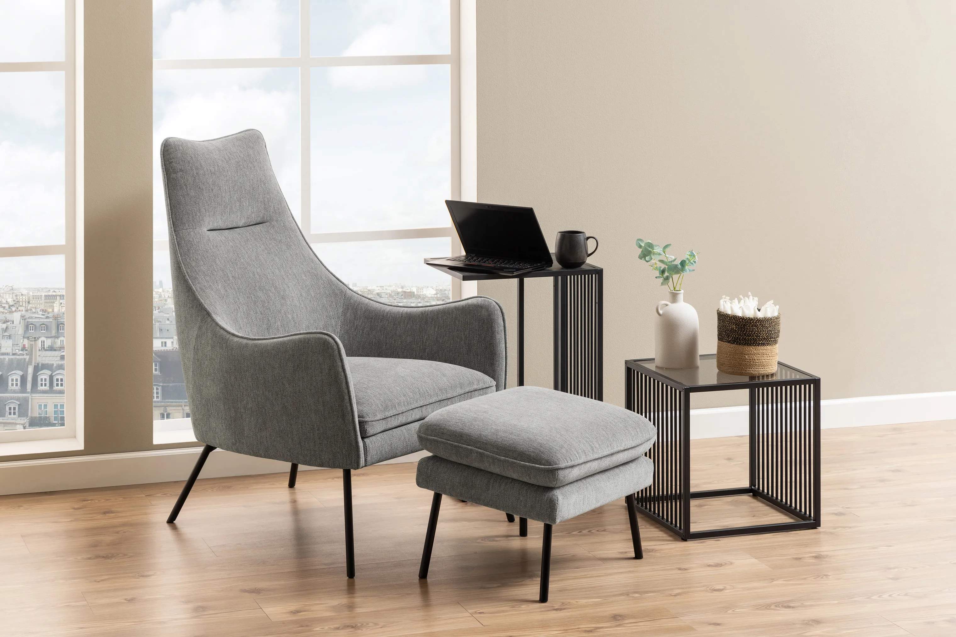 CASA Living Sideborde Strington Hjørnebord i Røg/sort, 40 cm, 3