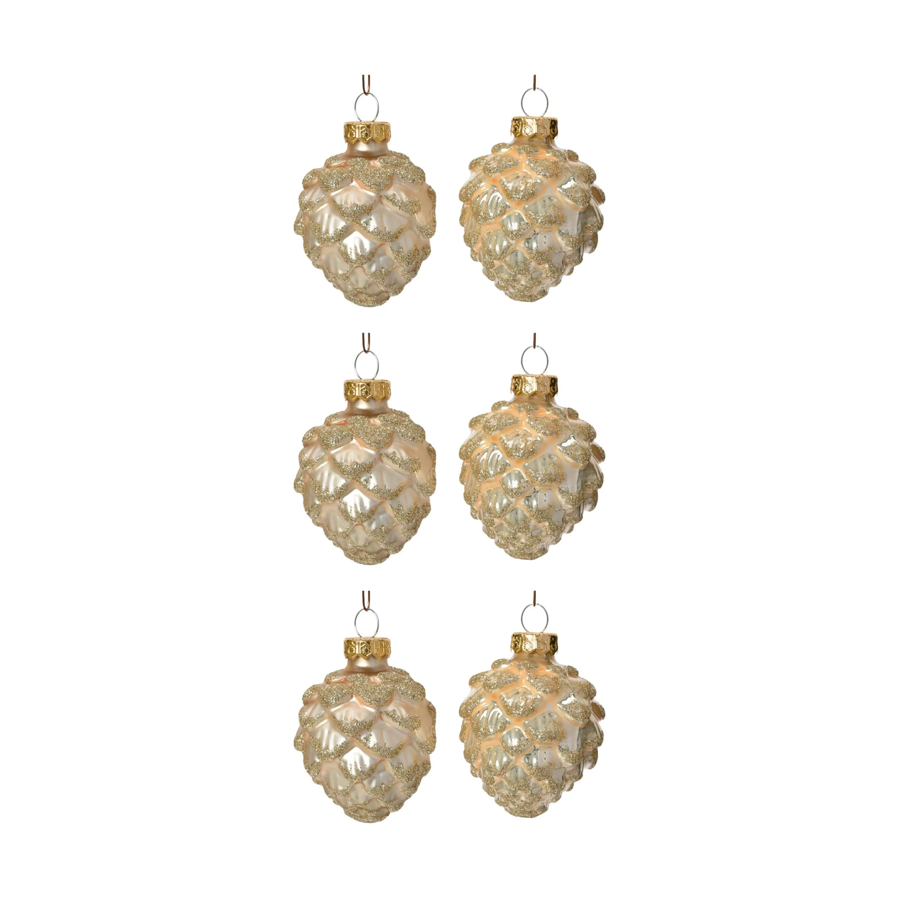 Juleophæng - Grankogle - 6 stk., perle/glimmer, large