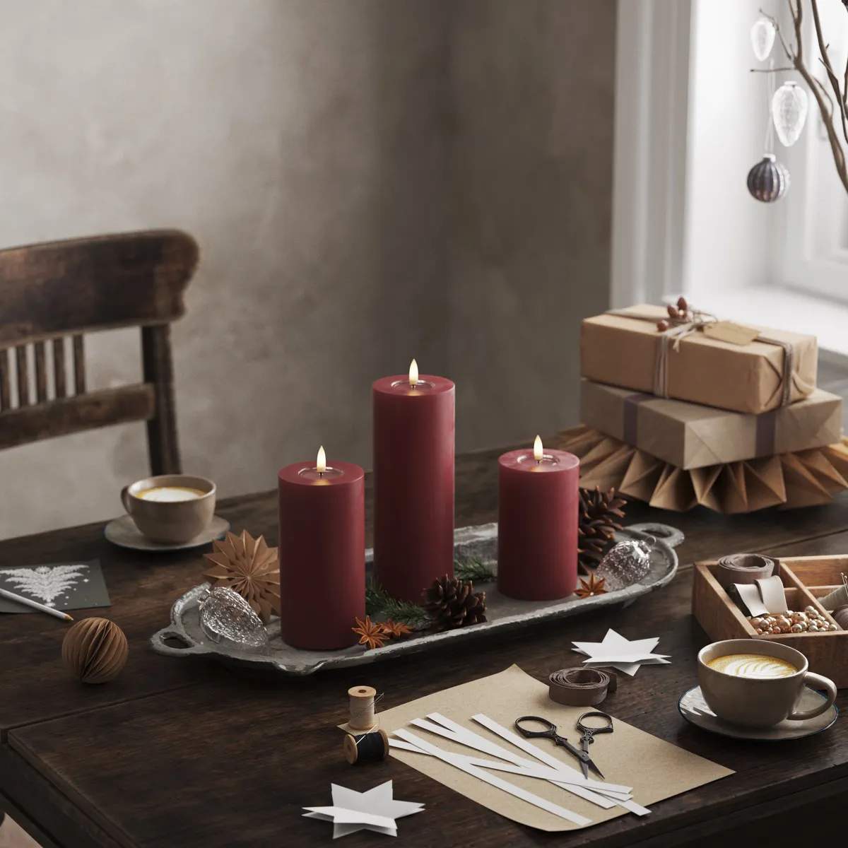 Deluxe Homeart LED-lys Real Flame LED Bloklys i Bordeaux , 10 cm, 2