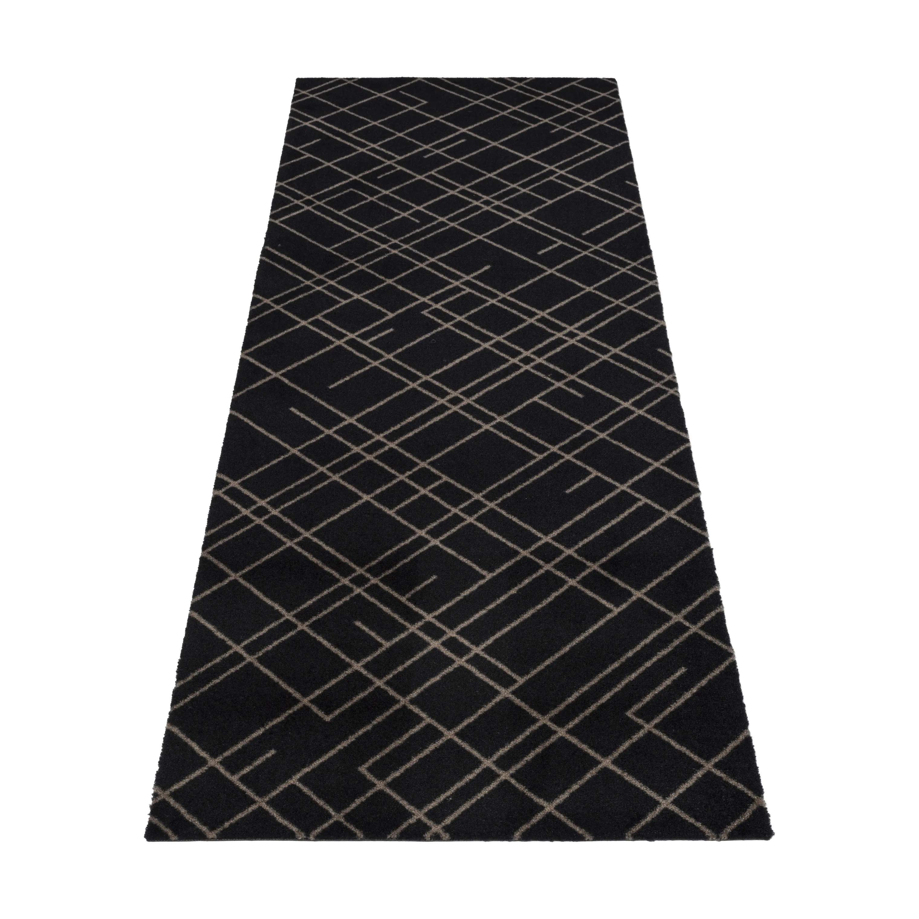 Tica Copenhagen Dørmåtter Lines Gulvmåtte i Sort/sand, B67 x L200 cm, 3