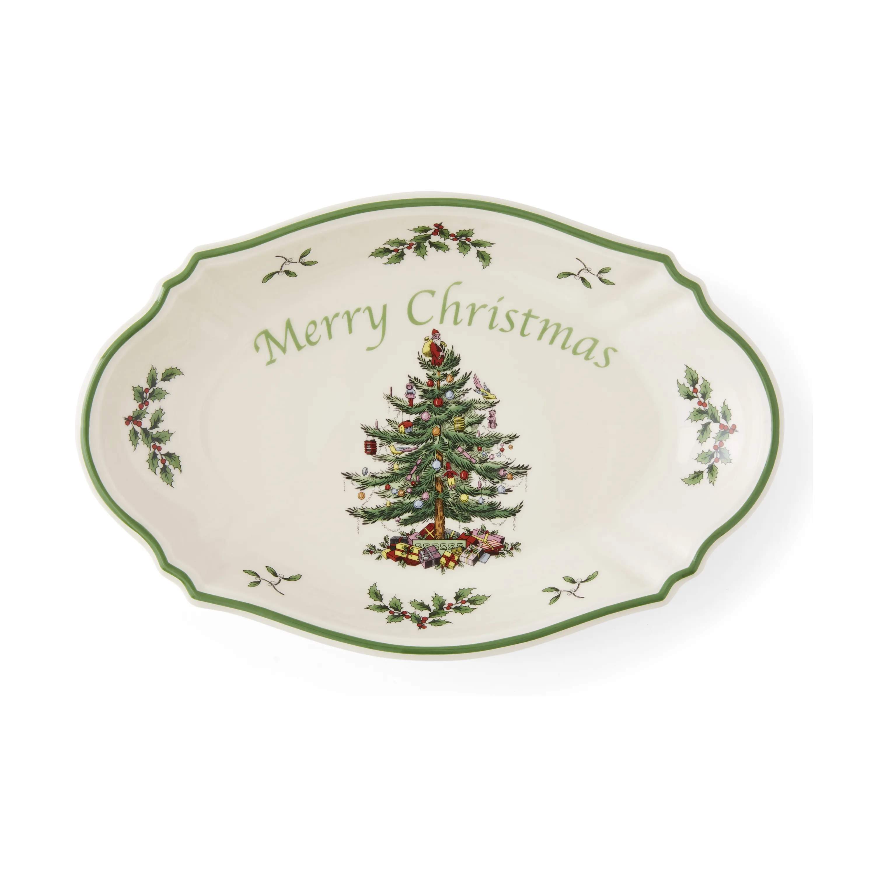 Spode Serveringsfade Christmas Tree Fad i Hvid/grøn/rød, 1