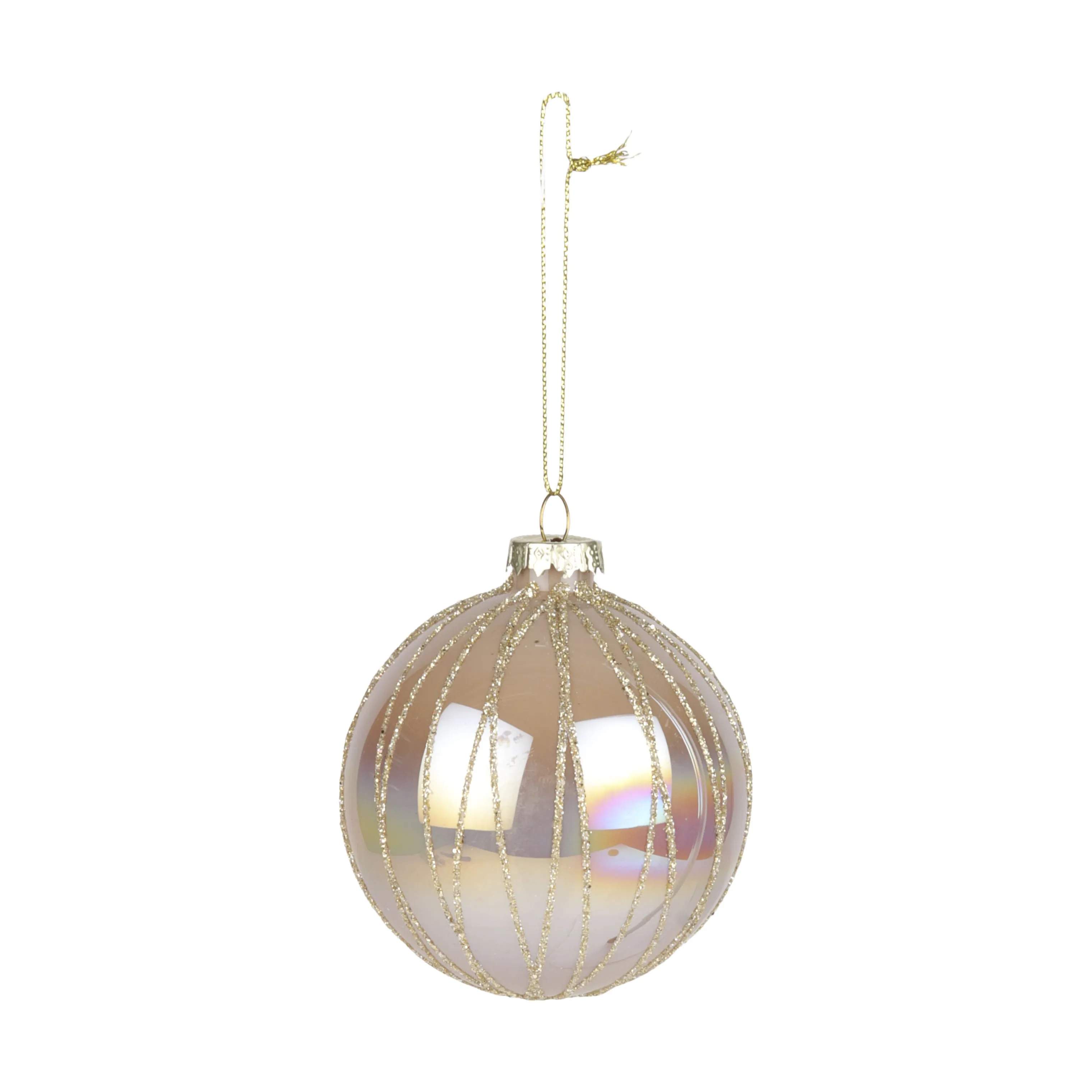 Julekugle, beige/glimmerstreger, large