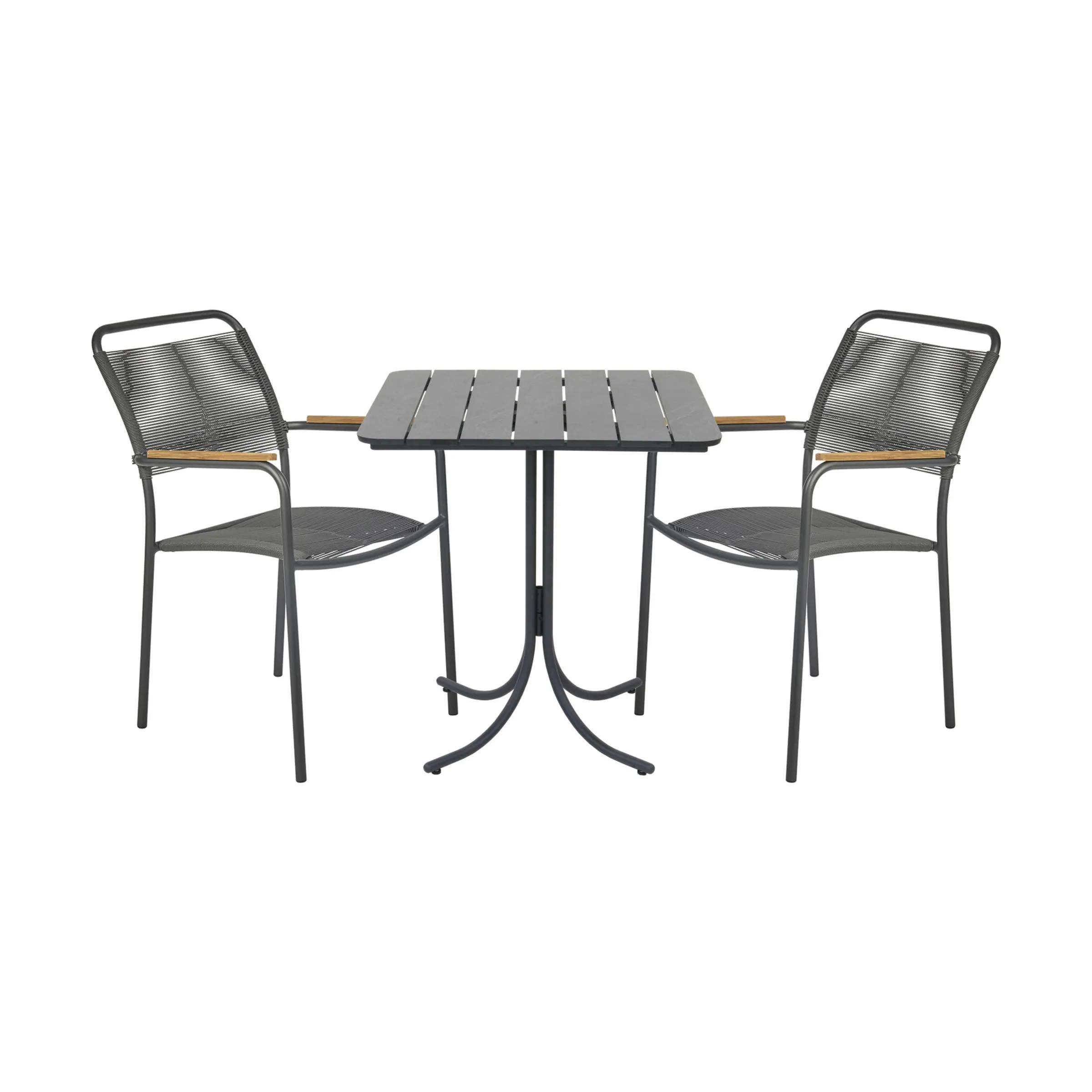 Pure Cafésæt - 1 bord og 2 stole, antracit/teak, large
