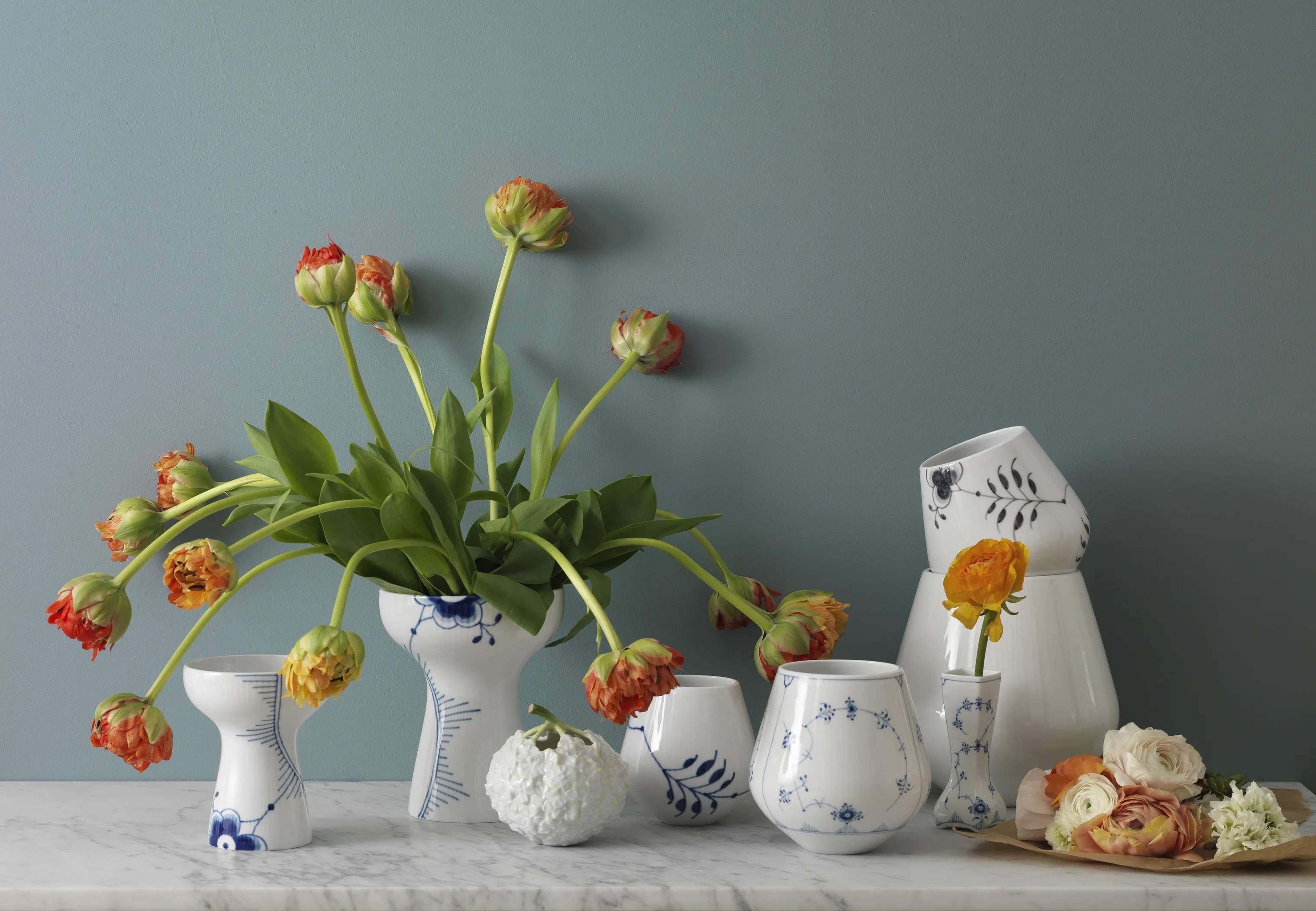 Royal Copenhagen Vaser Blå Mega Riflet Vase i Koboltblå/hvid, 15 cm, 2