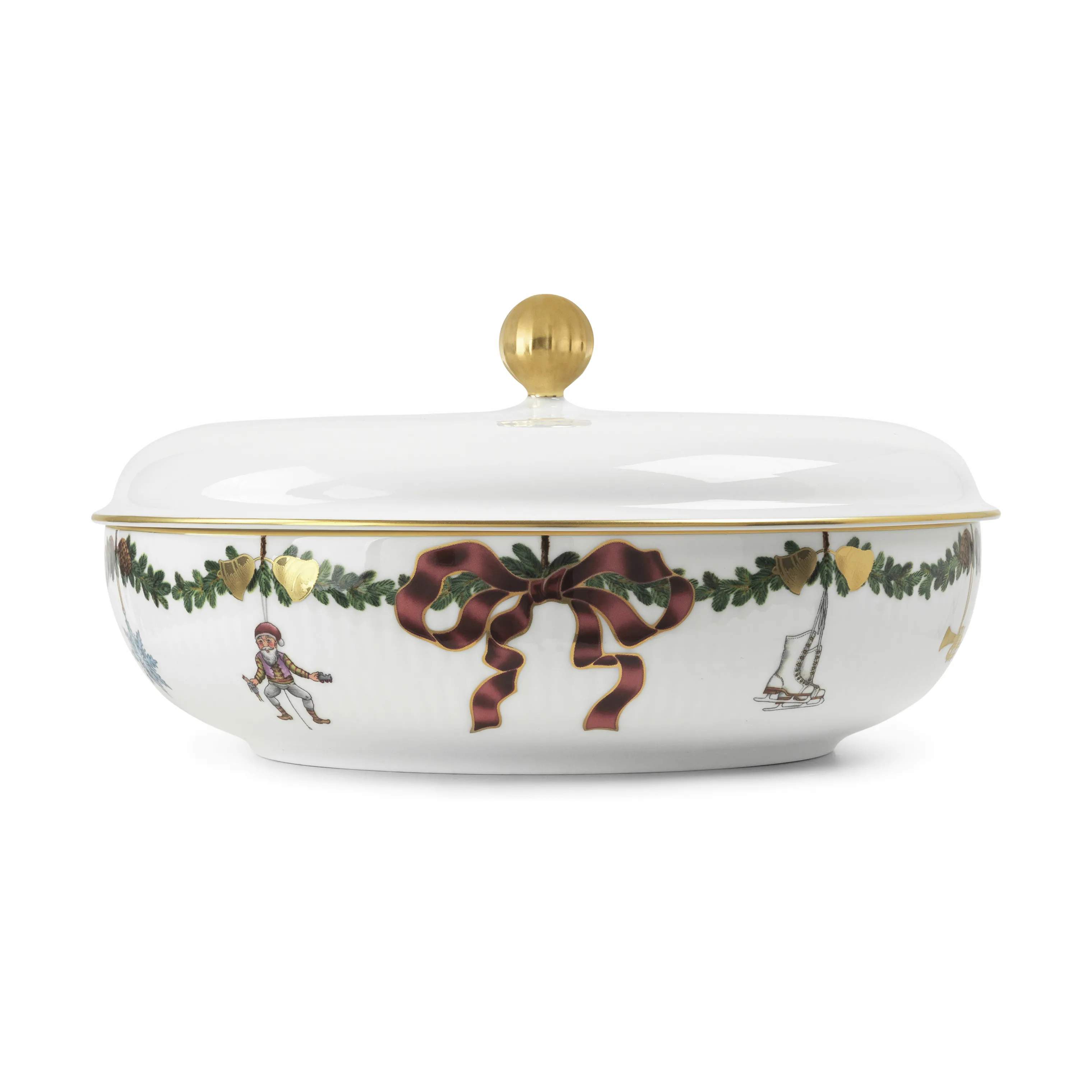 Royal Copenhagen Skåle Stjerne Riflet Jul Skål m. låg i Grøn/hvid/rød, 3