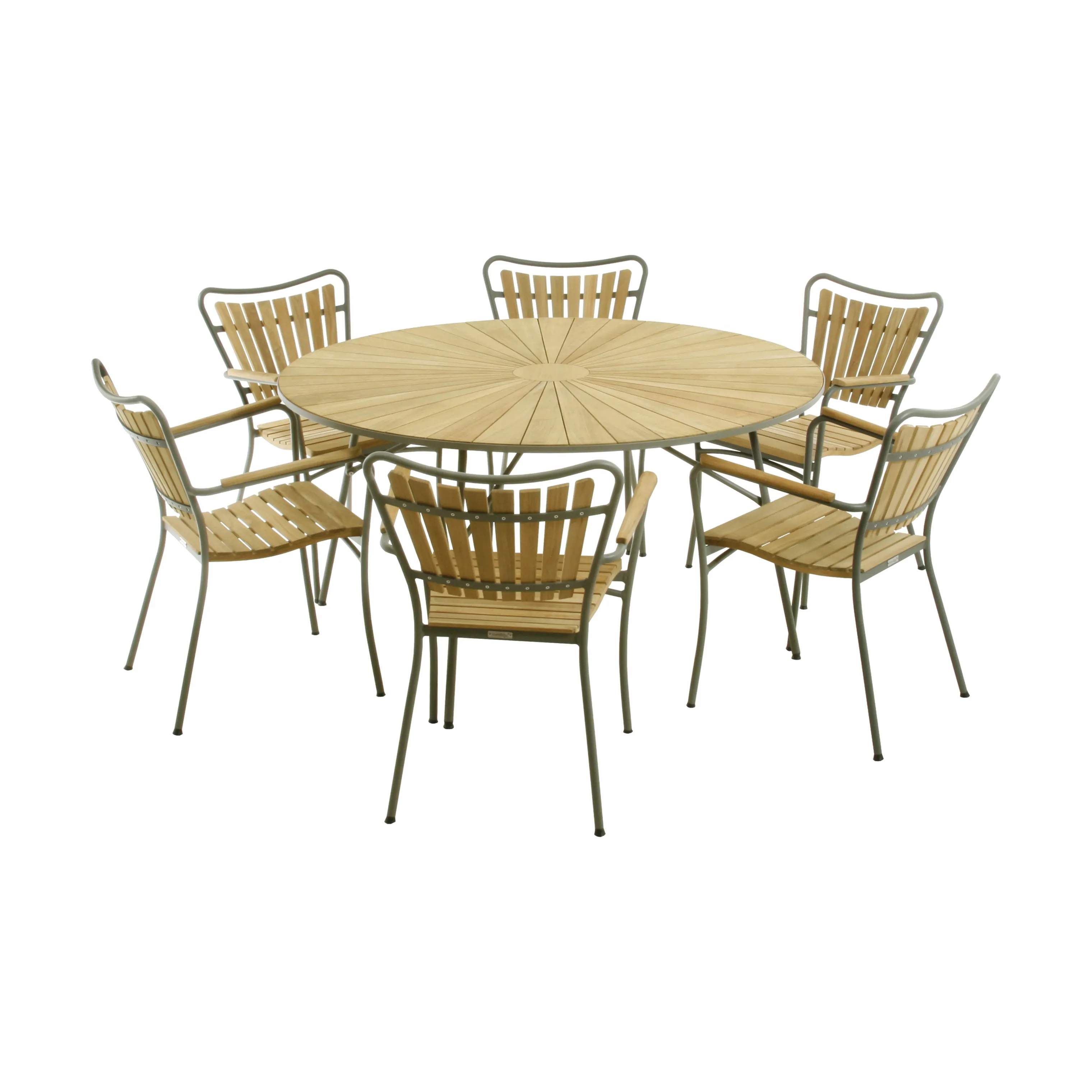 Marguerit Havemøbelsæt - 1 bord og 6 stole, grøn/teak, large