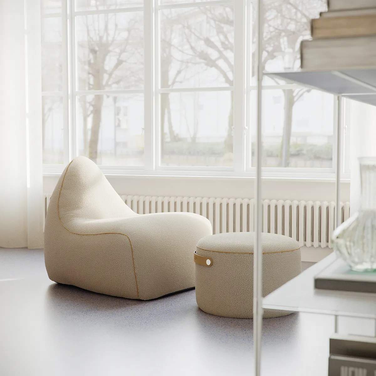 SACKit Lænestole Sækkestol med Puf - 2 dele i Teddy Beige, 2