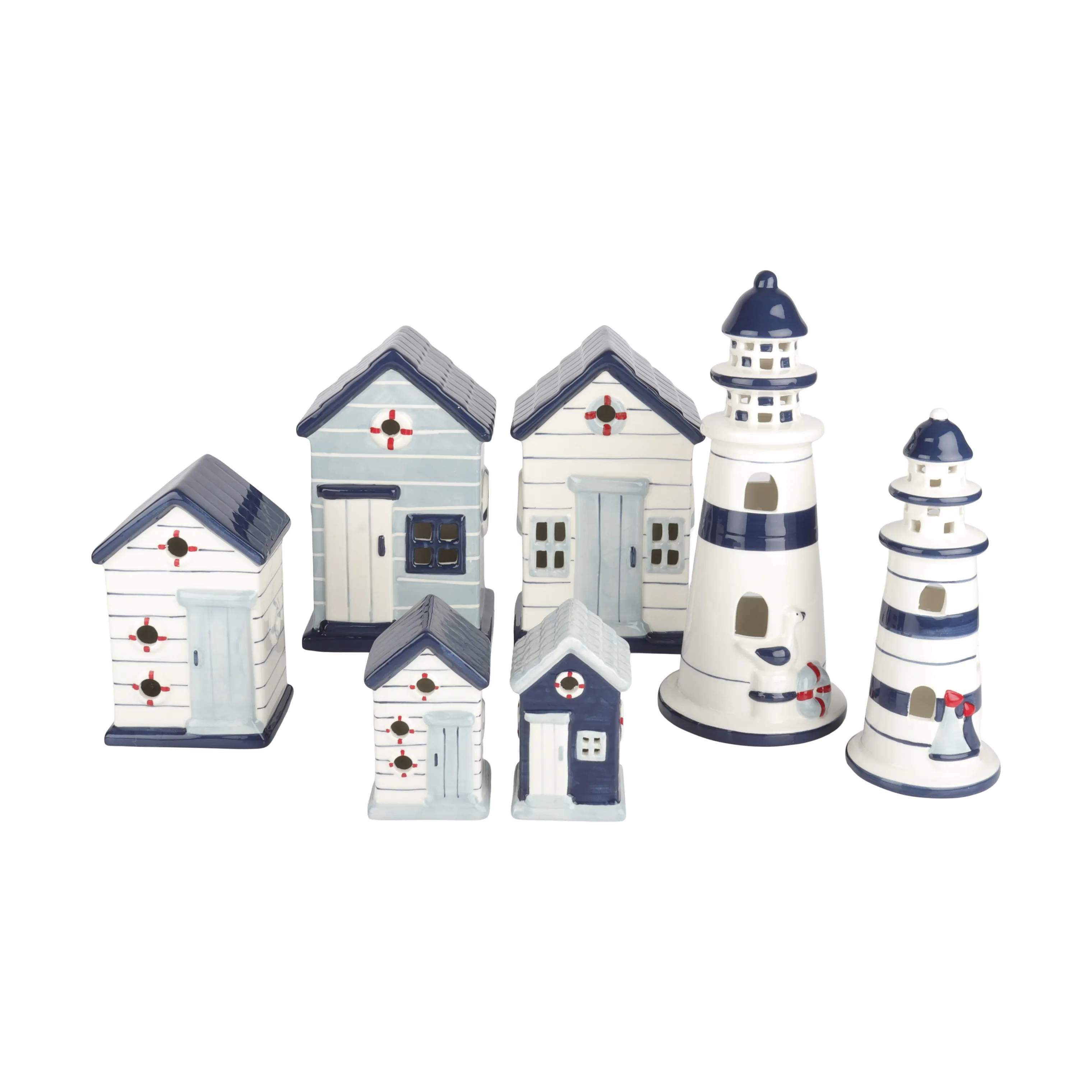 CASA Living Øvrigt interiør Strandhus i Hvid/mørkeblå/lyseblå, 15 cm, 3