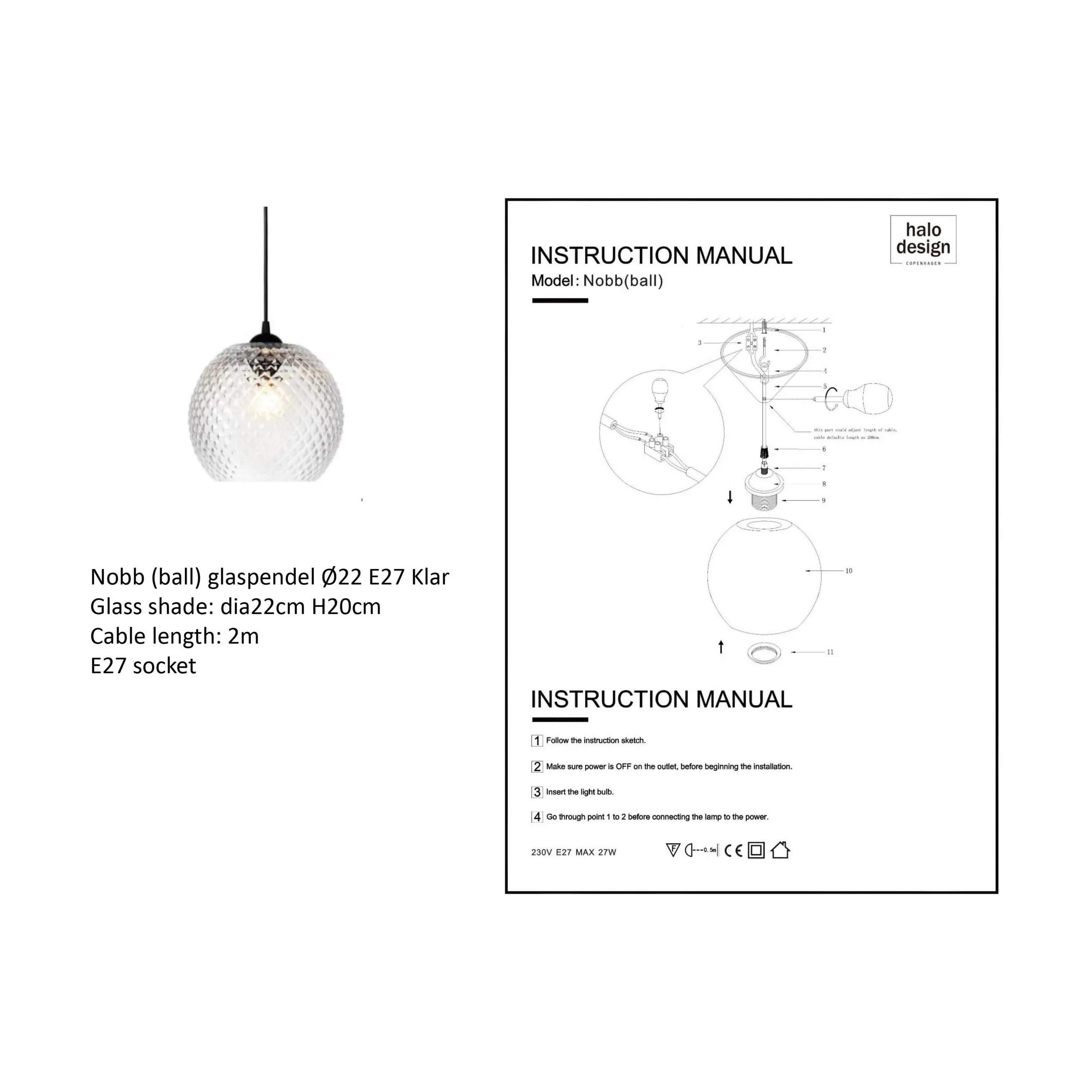 Halo Design Pendler Nobb Pendel i klar, 22 cm, 2
