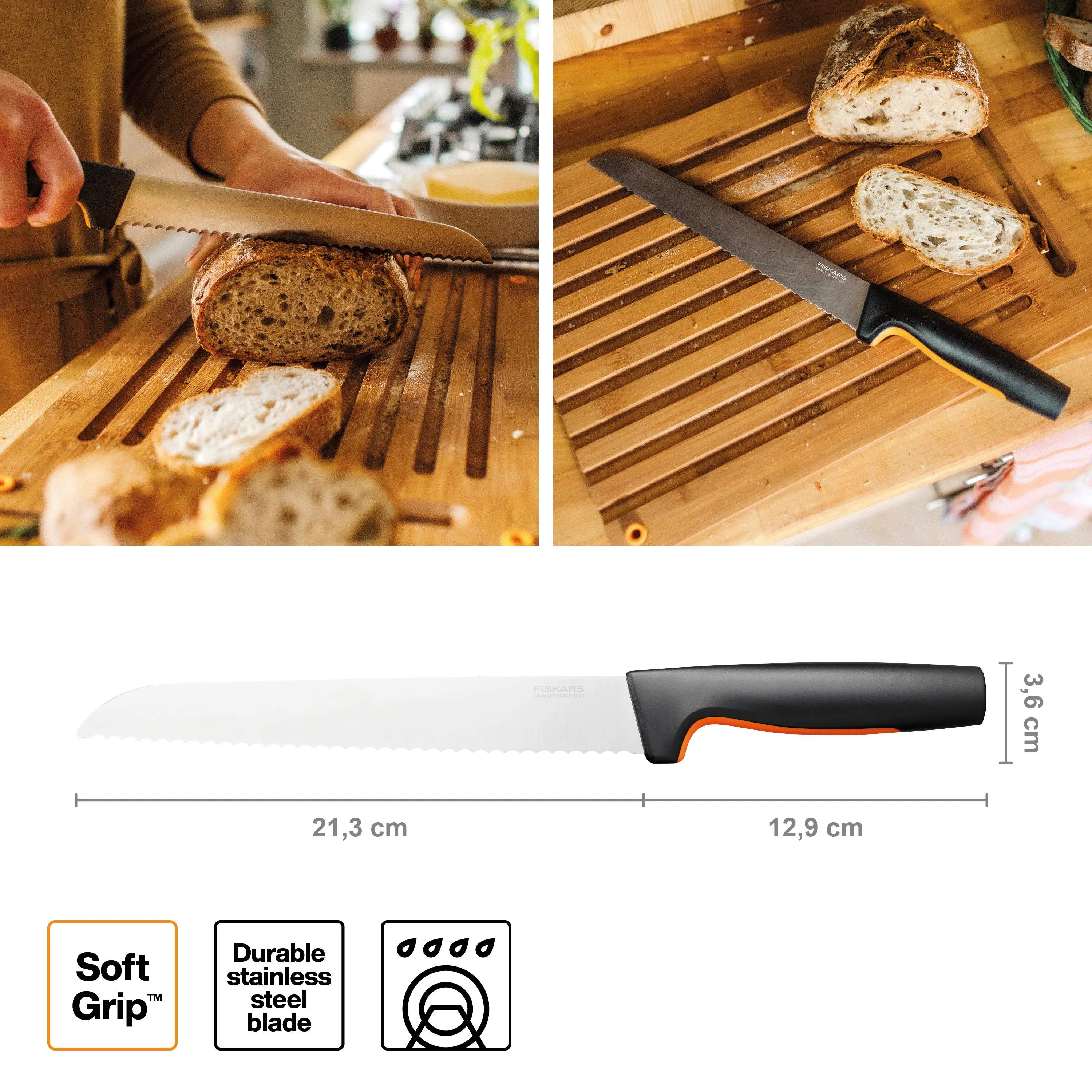 Fiskars Brødknive Functional Form Brødkurv i Sort/Orange, 2