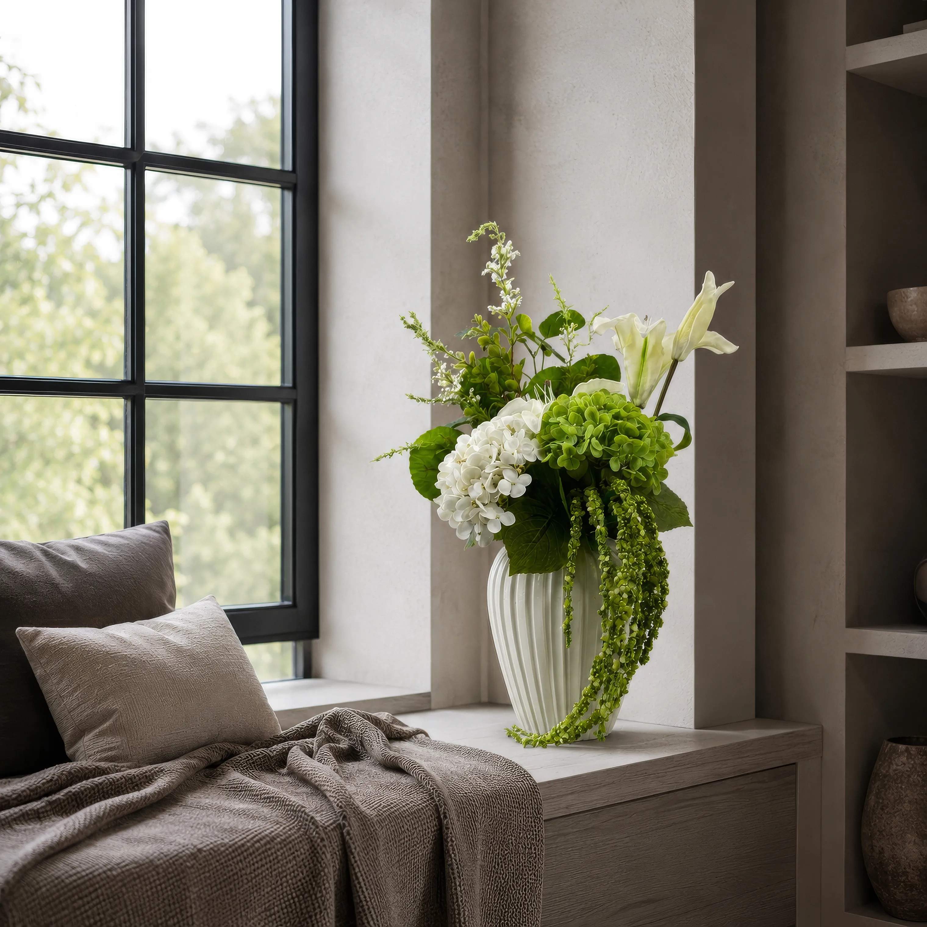 everbloom Kunstige blomster Kunstig Real Touch Blomsterbuket i Hvid/grøn, 2
