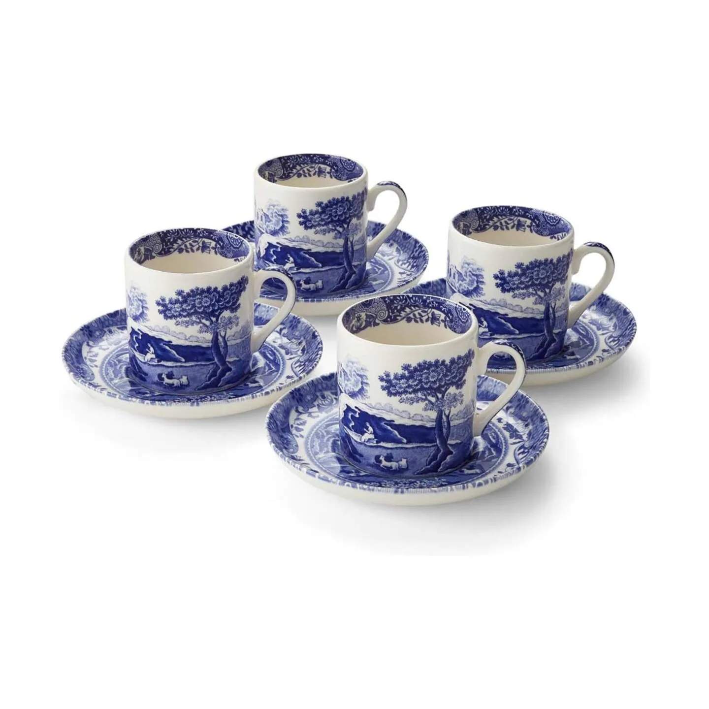 Spode Krus og kopper med hank Blue Italian Blue Italien Kaffekop m. underkop - 4 stk. i Blå/hvid, 1